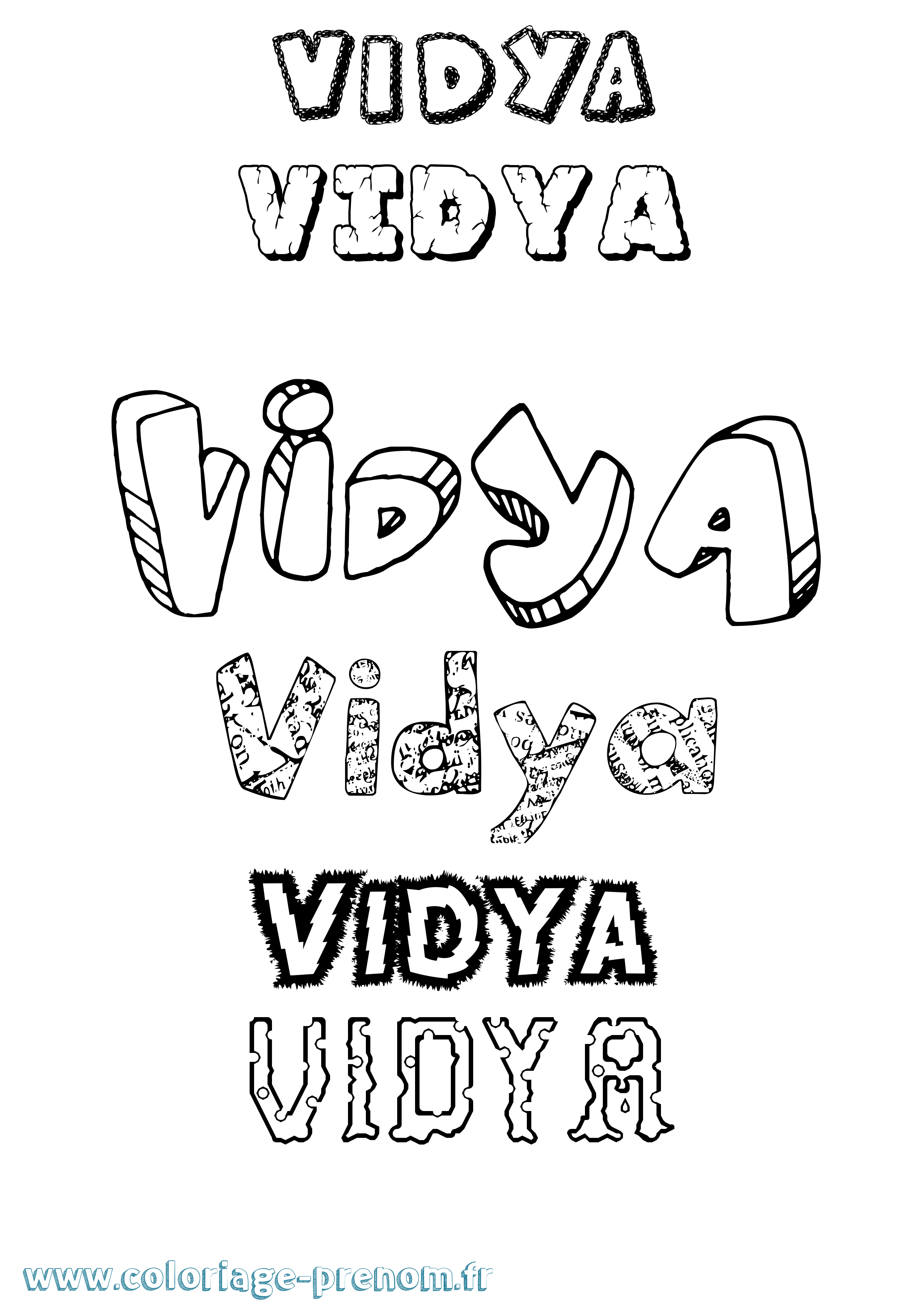 Coloriage Vidya Destructuré Coloriage prénom Vidya Destructuré