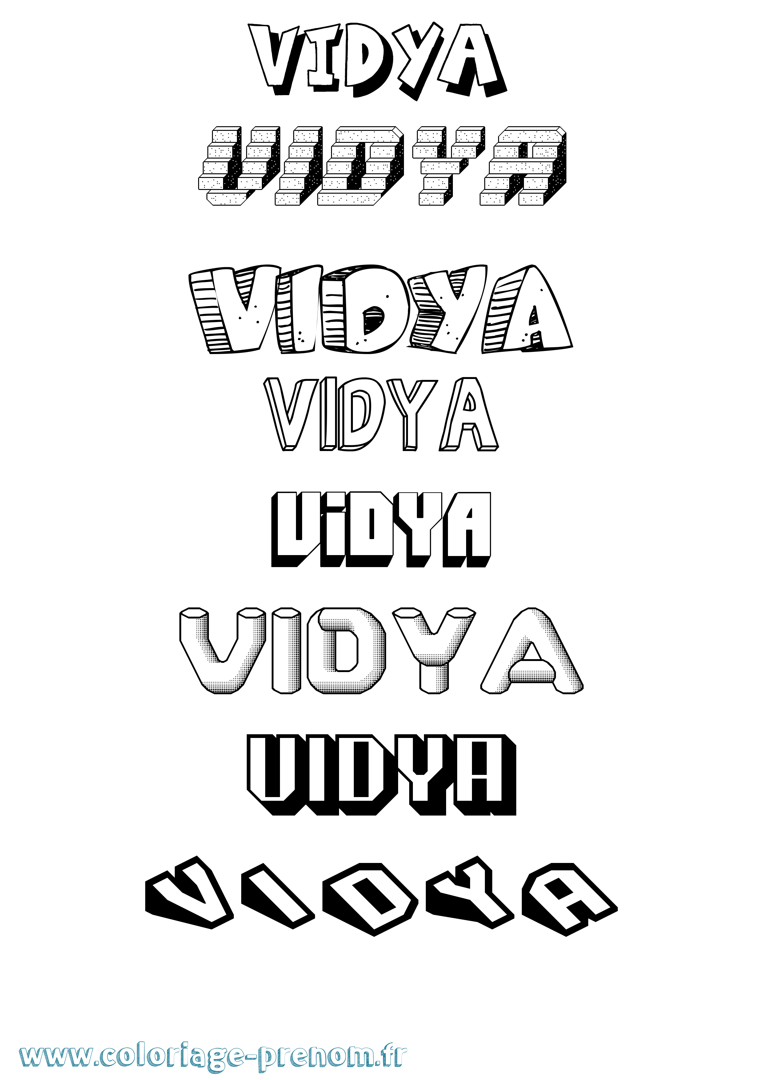 Coloriage Vidya Effet 3D Coloriage prénom Vidya Effet 3D