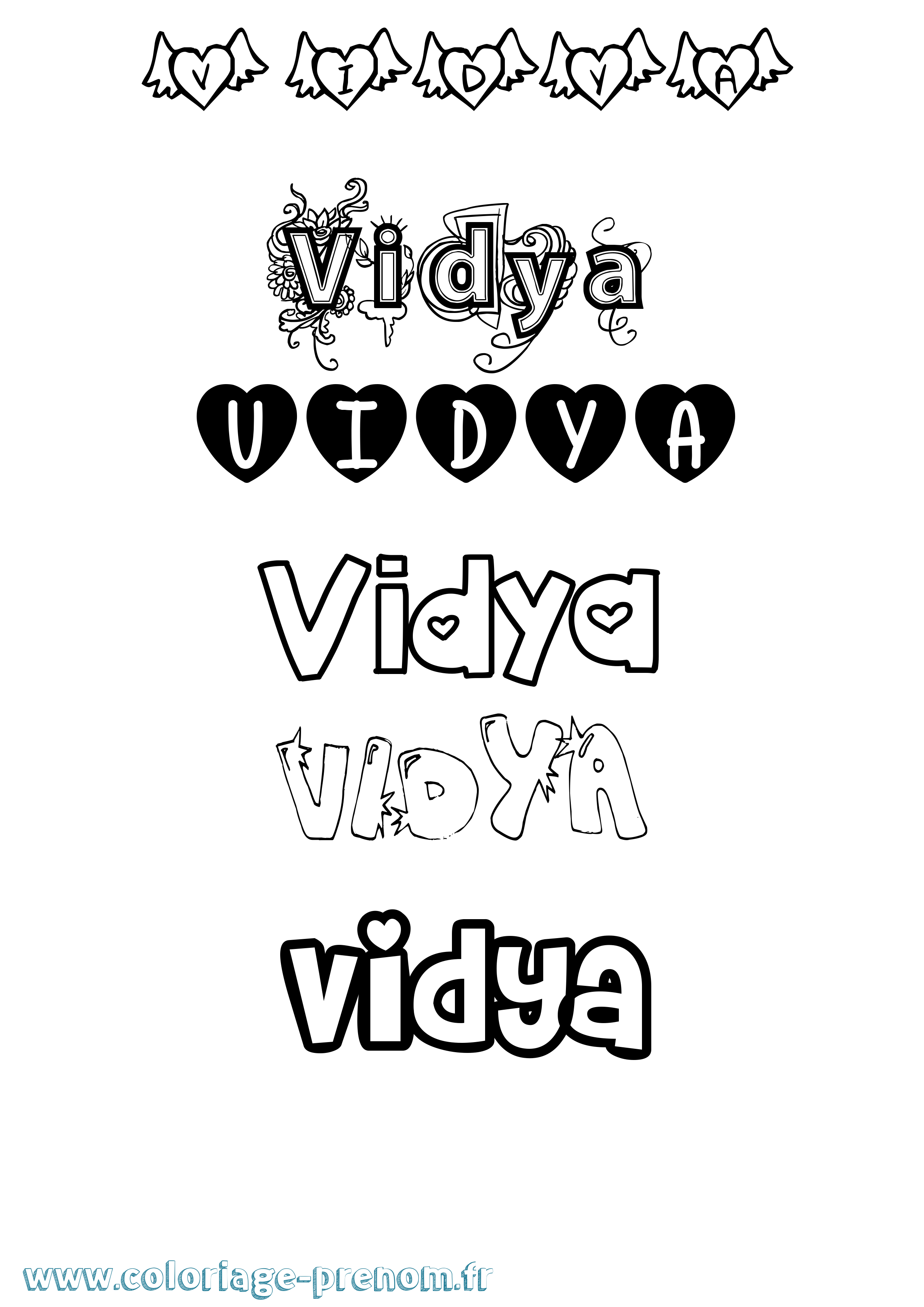 Coloriage Vidya Girly Coloriage prénom Vidya Girly
