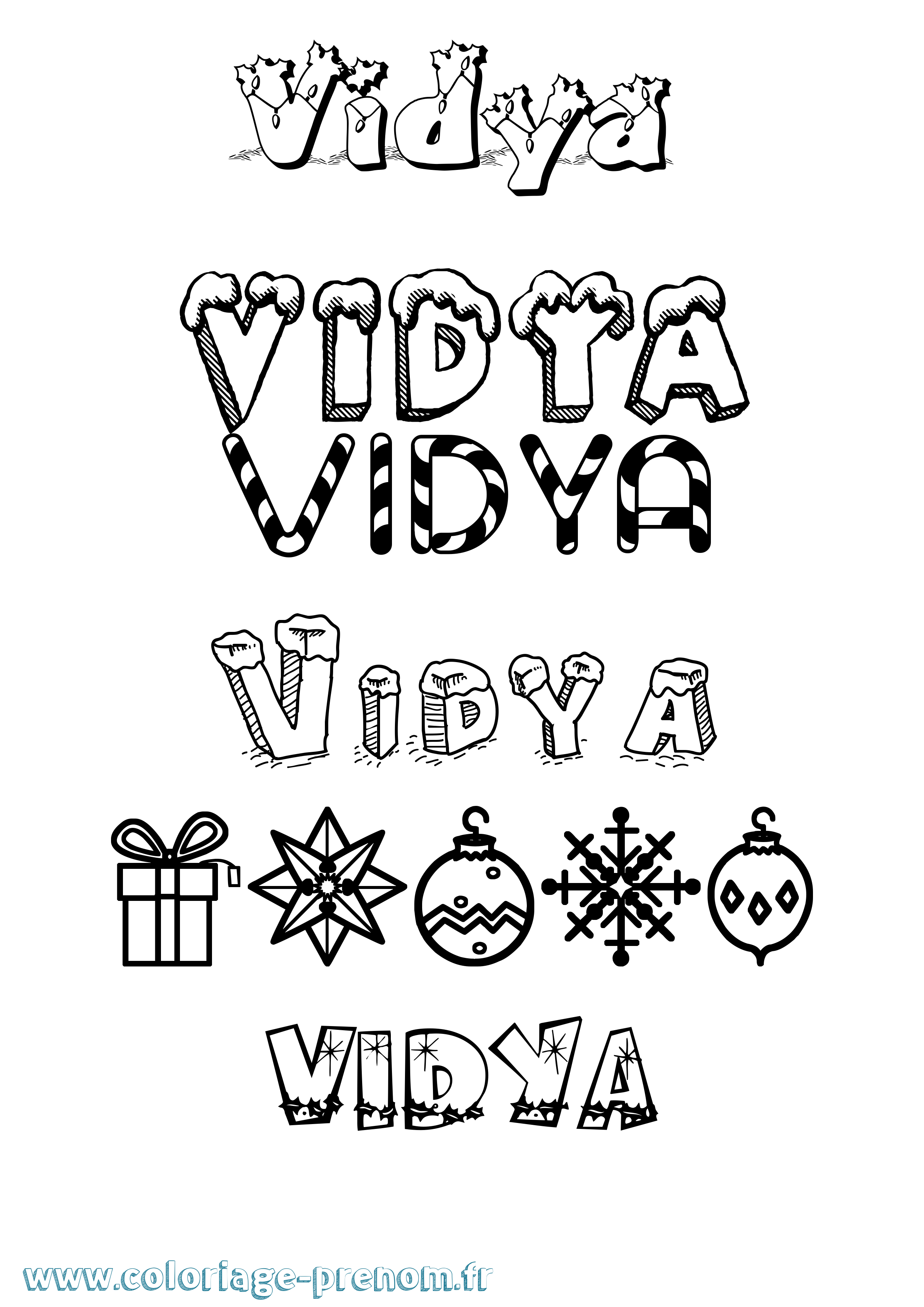 Coloriage Vidya Noël Coloriage prénom Vidya Noël