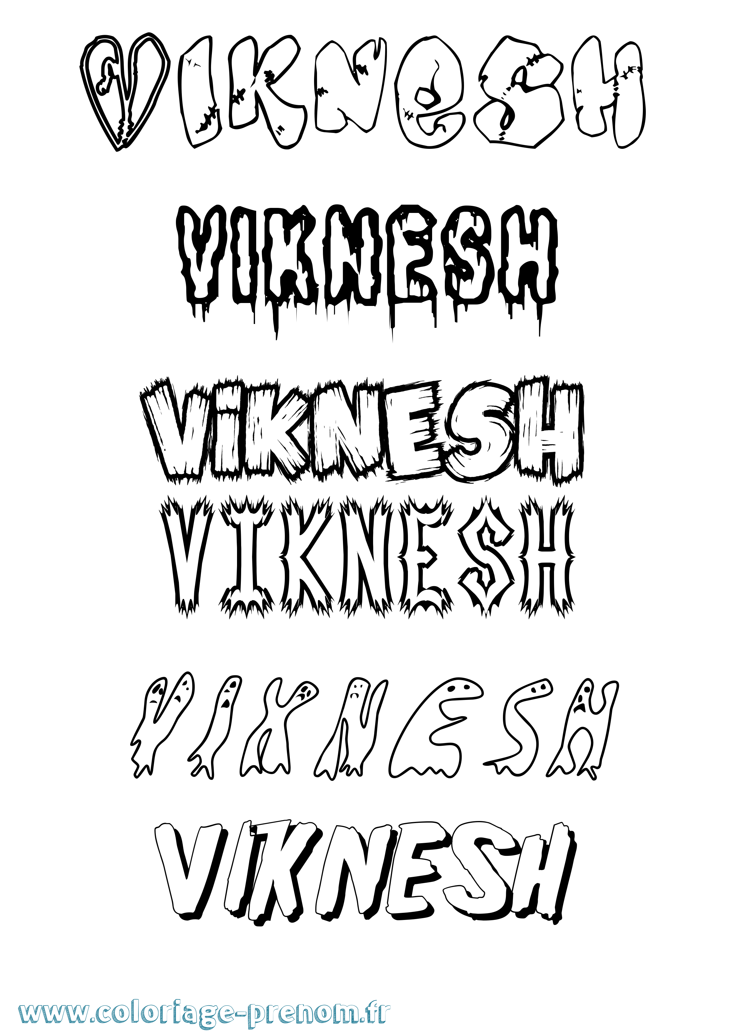 Coloriage Viknesh Frisson Coloriage prénom Viknesh Frisson