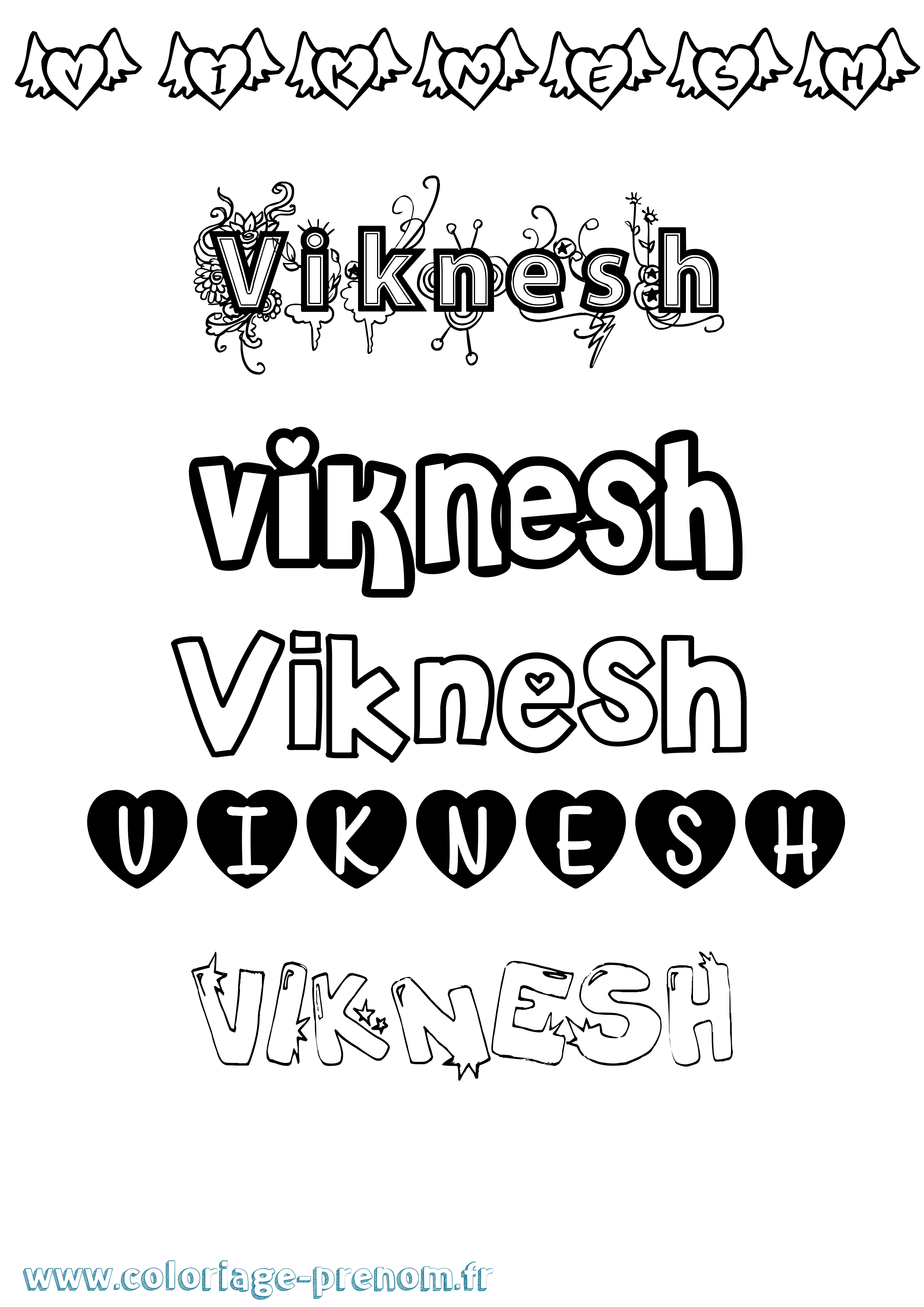 Coloriage Viknesh Girly Coloriage prénom Viknesh Girly