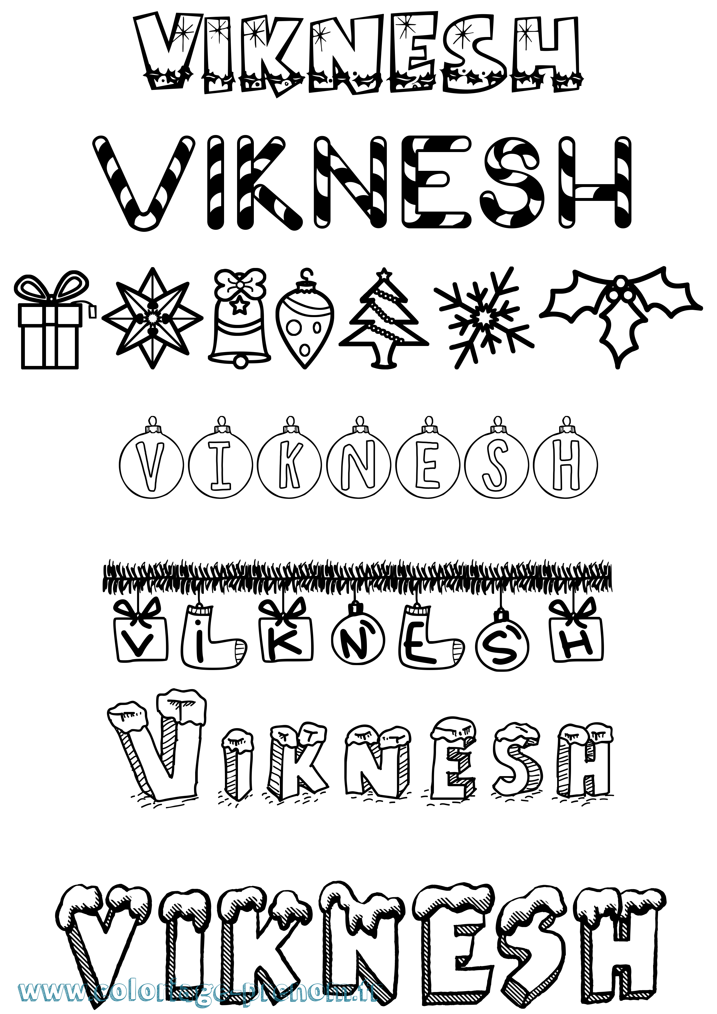 Coloriage Viknesh Noël Coloriage prénom Viknesh Noël