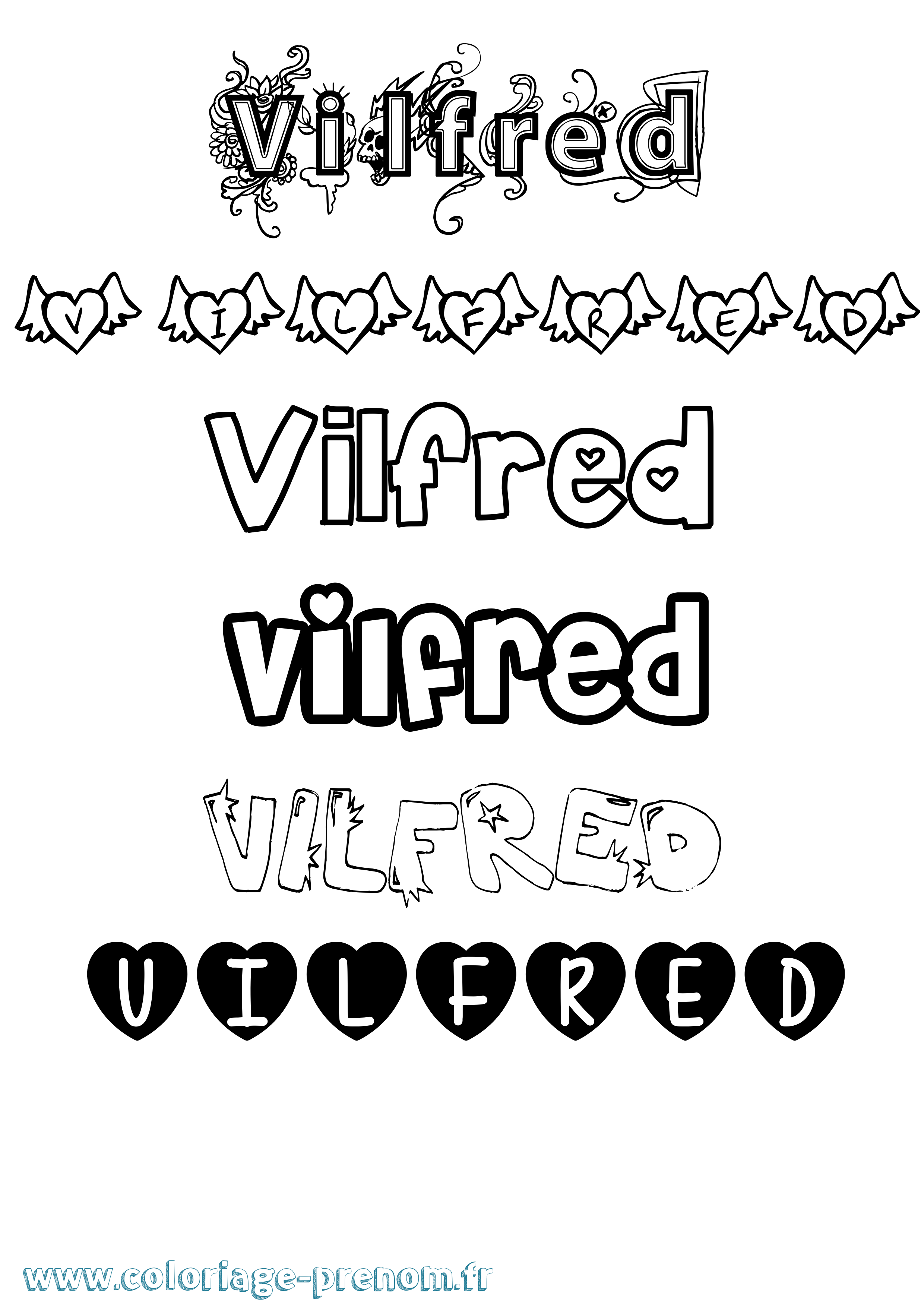 Coloriage Vilfred Girly Coloriage prénom Vilfred Girly
