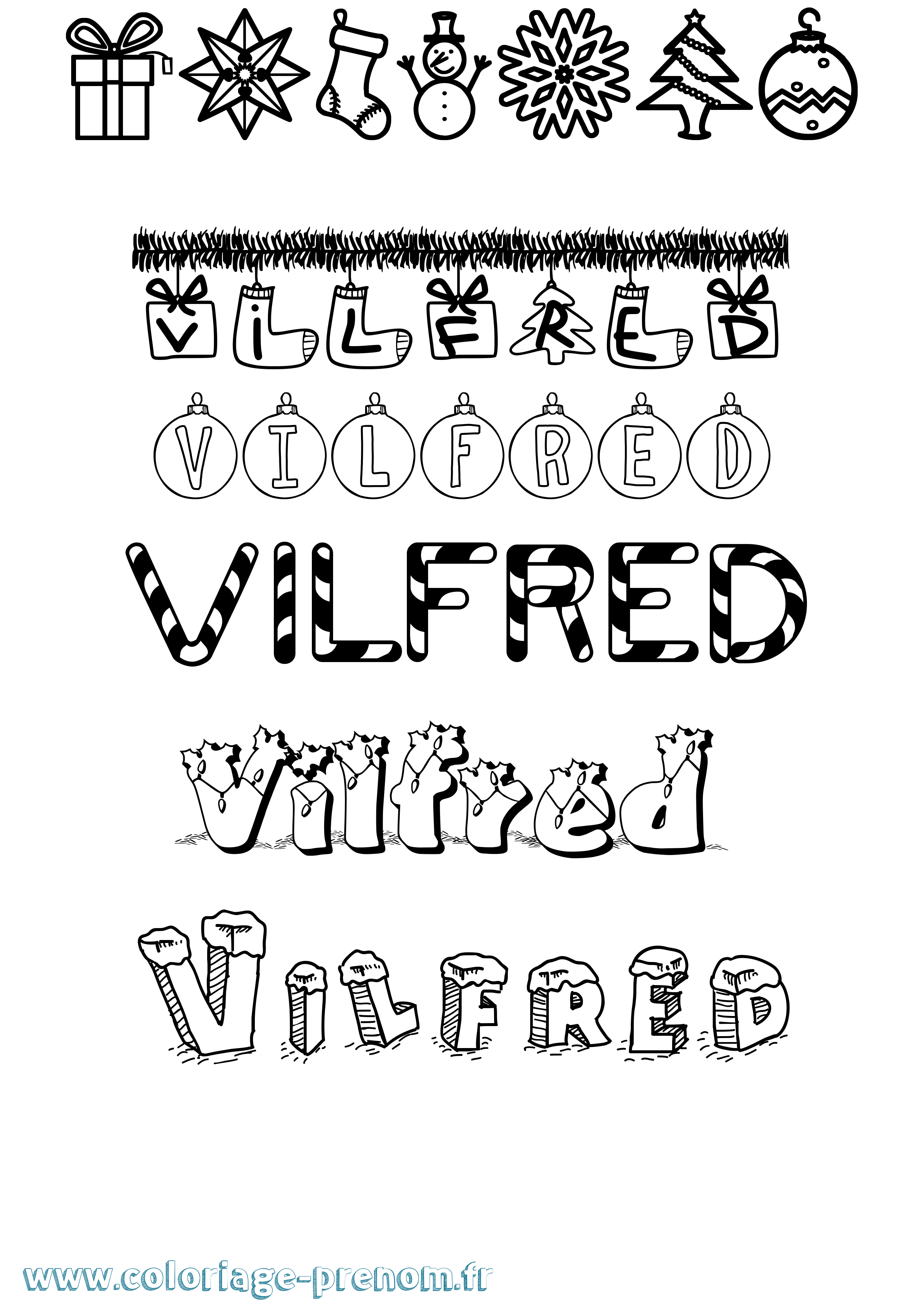 Coloriage Vilfred Noël Coloriage prénom Vilfred Noël