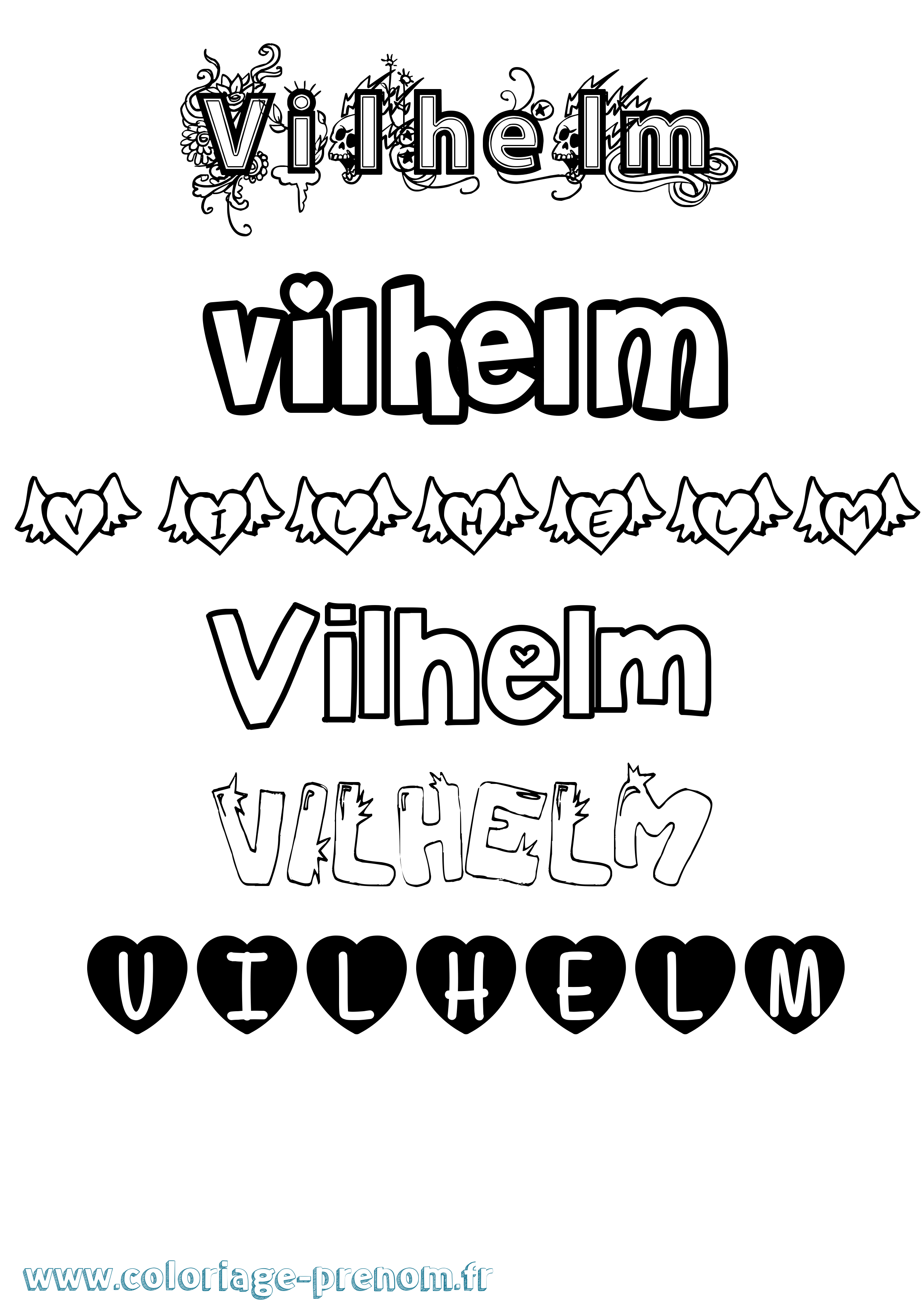 Coloriage Vilhelm Girly Coloriage prénom Vilhelm Girly