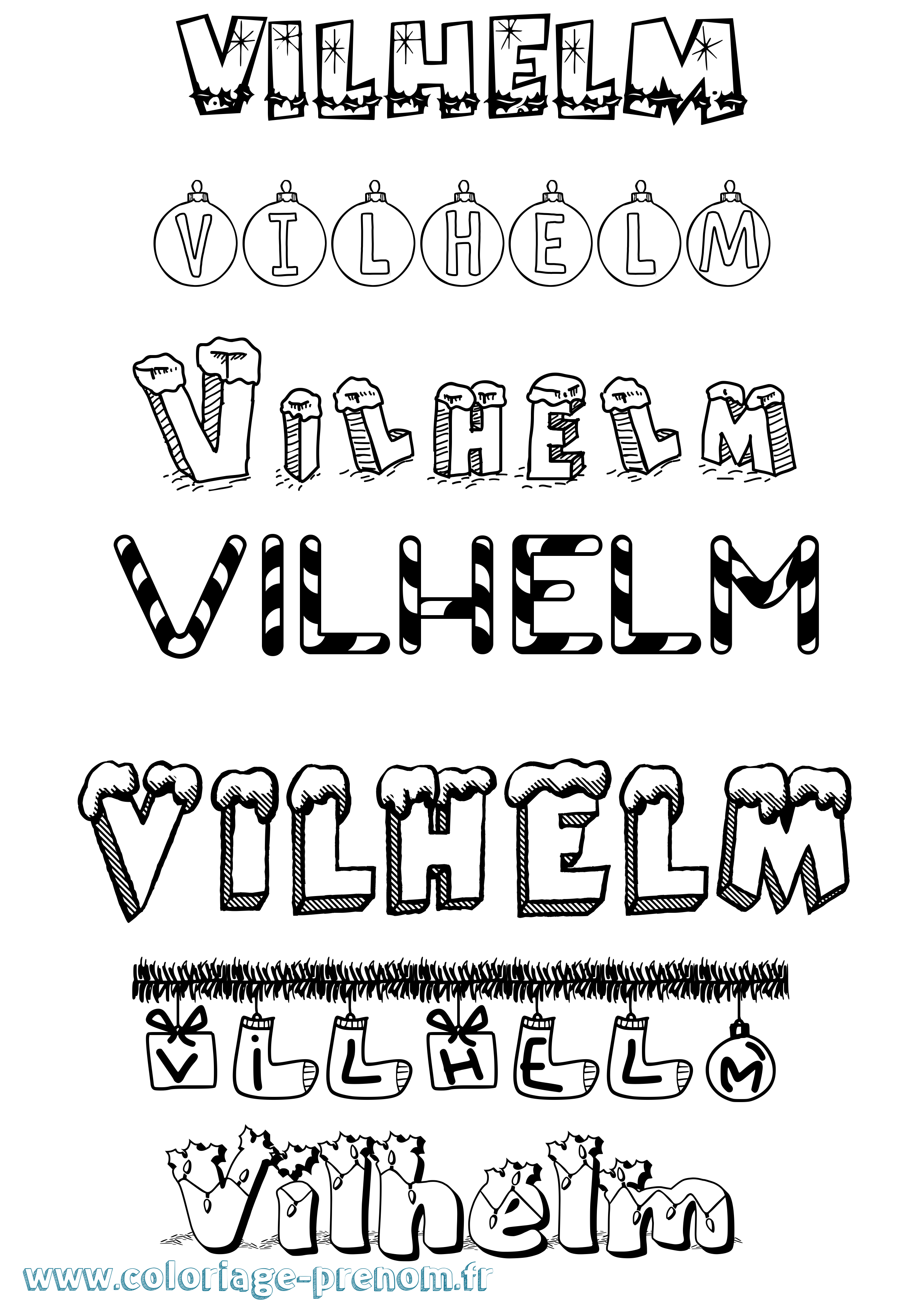 Coloriage Vilhelm Noël Coloriage prénom Vilhelm Noël