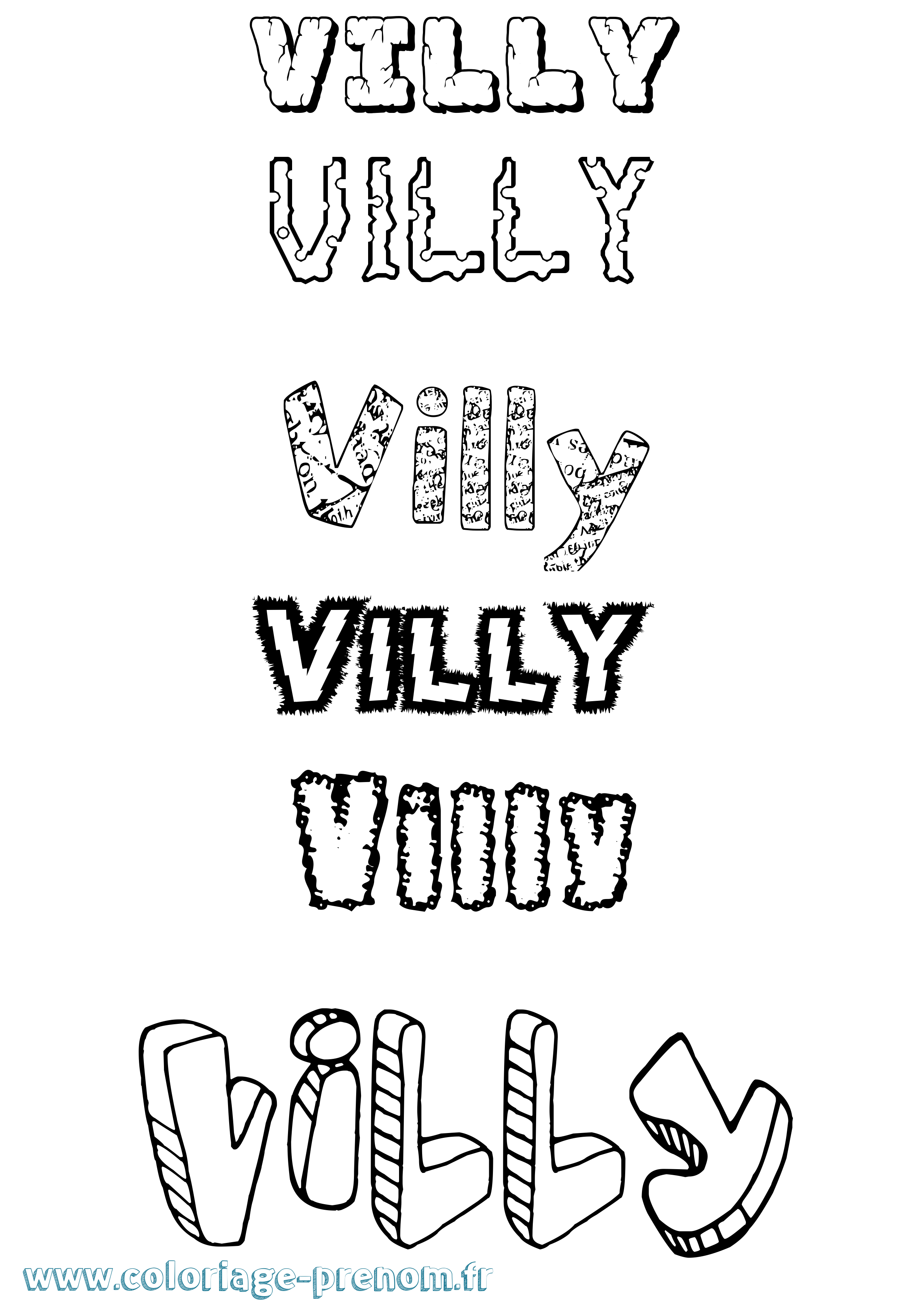Coloriage Villy Destructuré Coloriage prénom Villy Destructuré