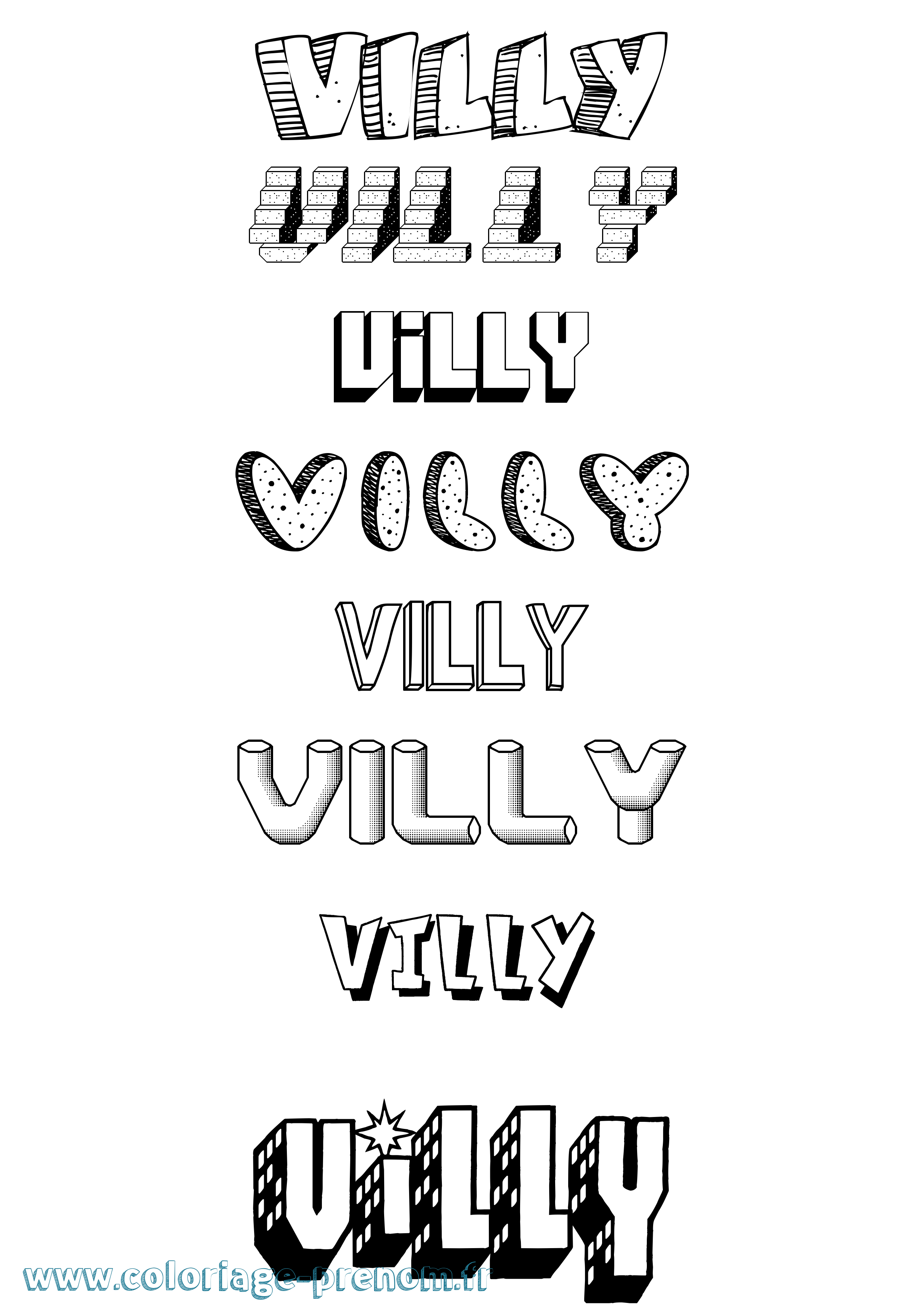 Coloriage Villy Effet 3D Coloriage prénom Villy Effet 3D