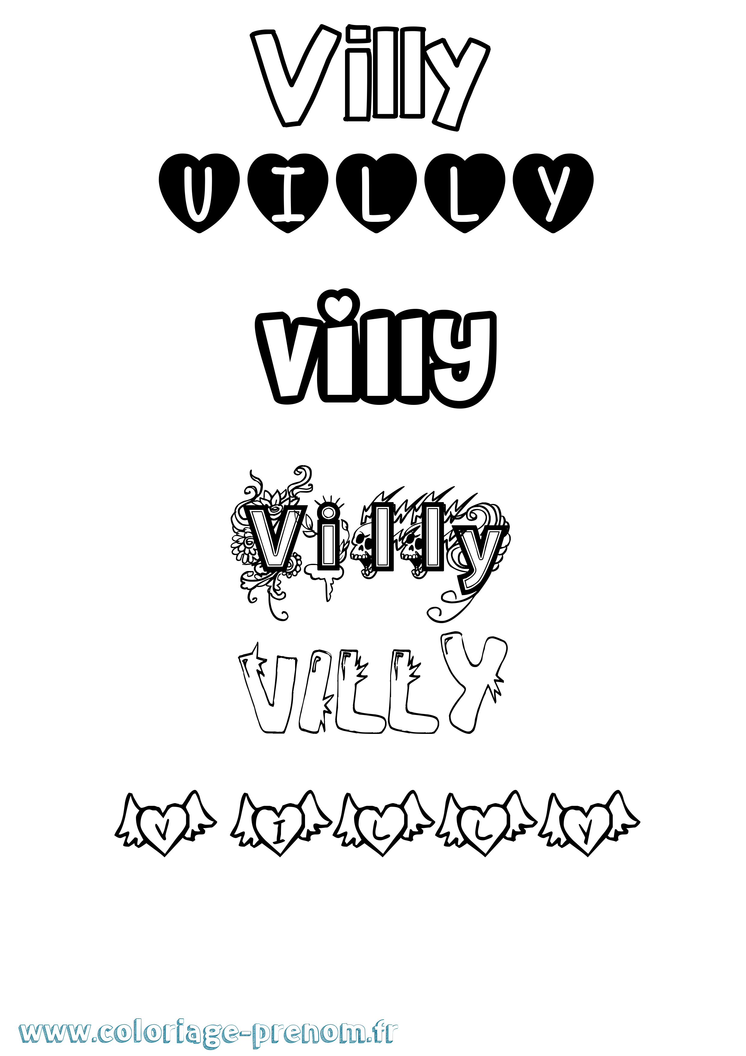 Coloriage Villy Girly Coloriage prénom Villy Girly