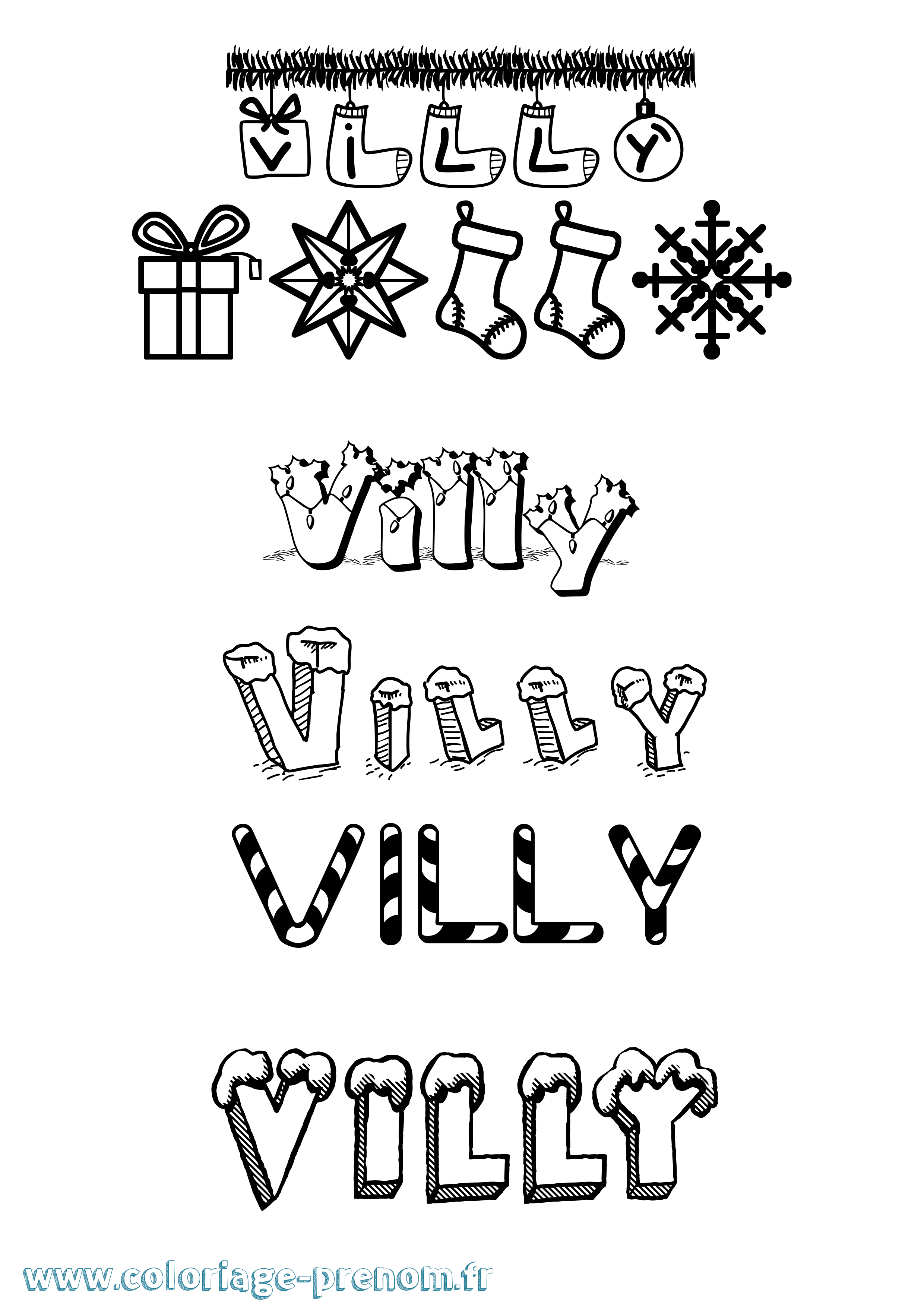 Coloriage Villy Noël Coloriage prénom Villy Noël