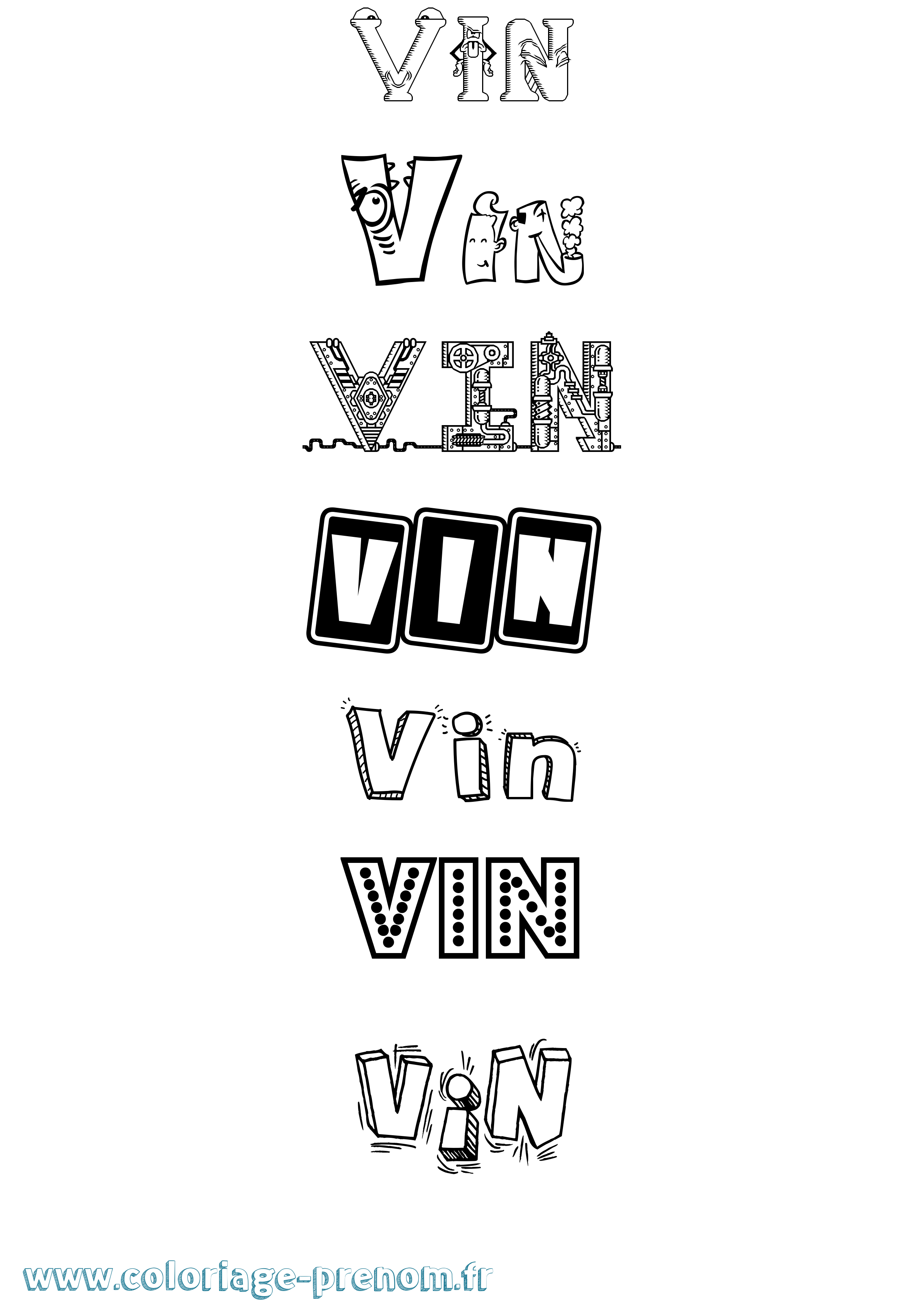 Coloriage Vin Fun Coloriage prénom Vin Fun