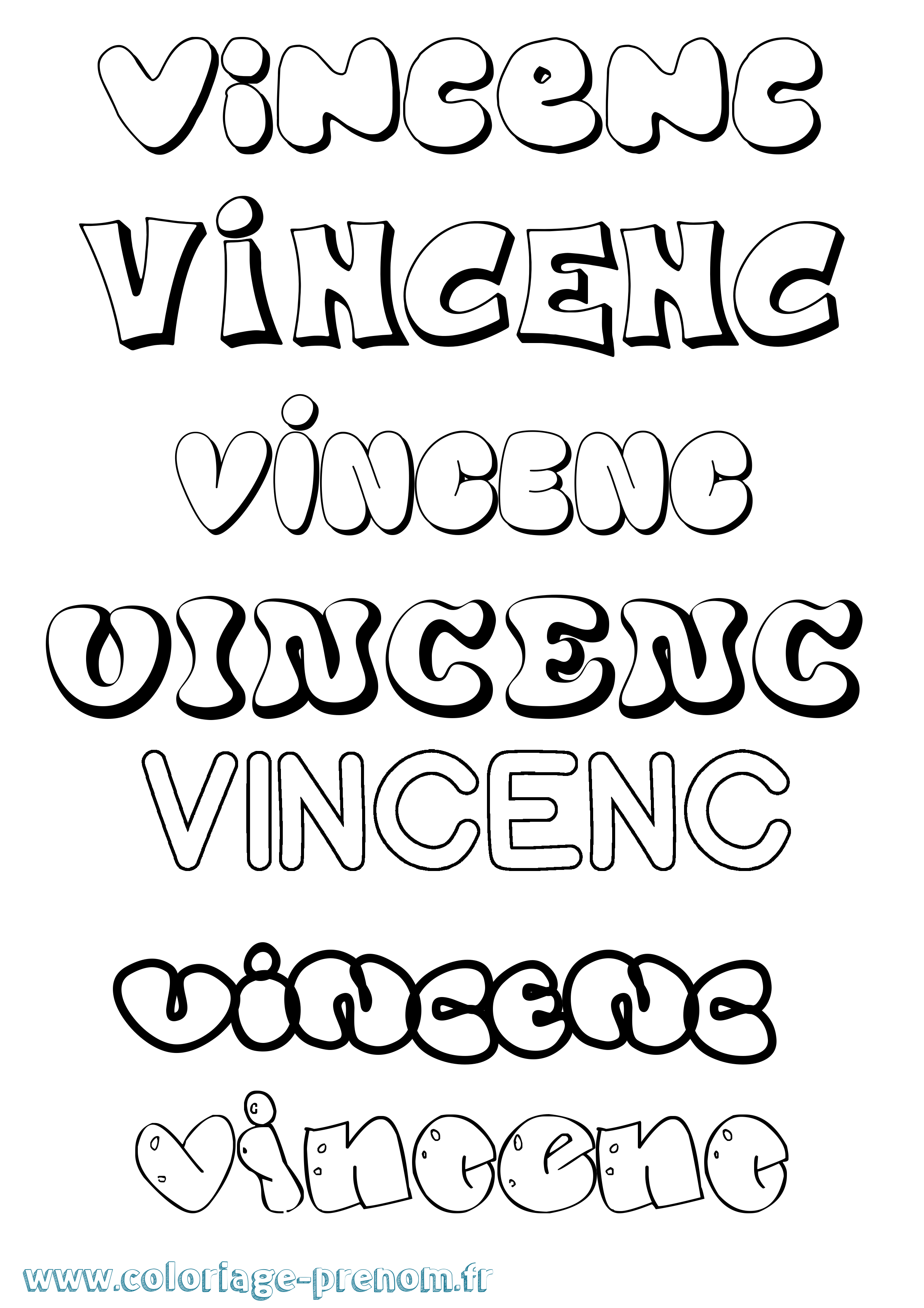 Coloriage Vincenc Bubble Coloriage prénom Vincenc Bubble