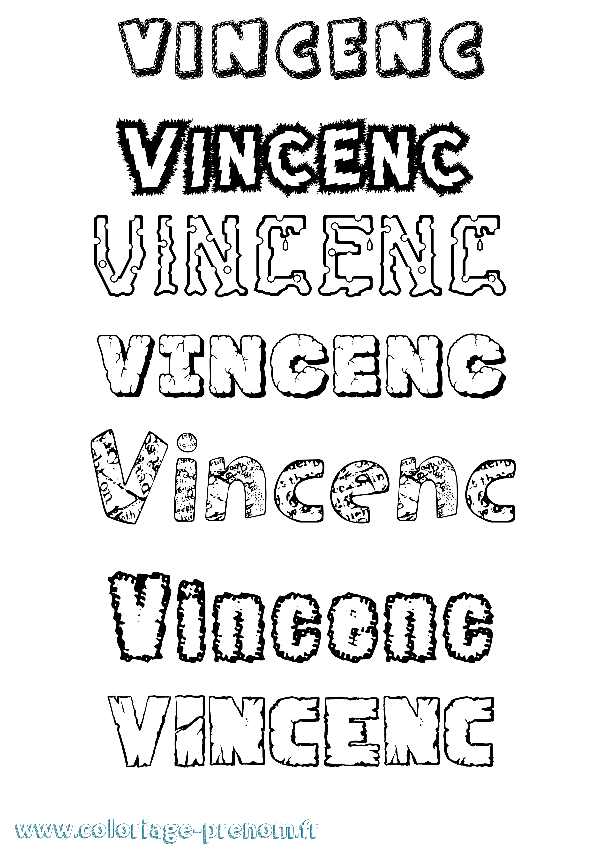 Coloriage Vincenc Destructuré Coloriage prénom Vincenc Destructuré