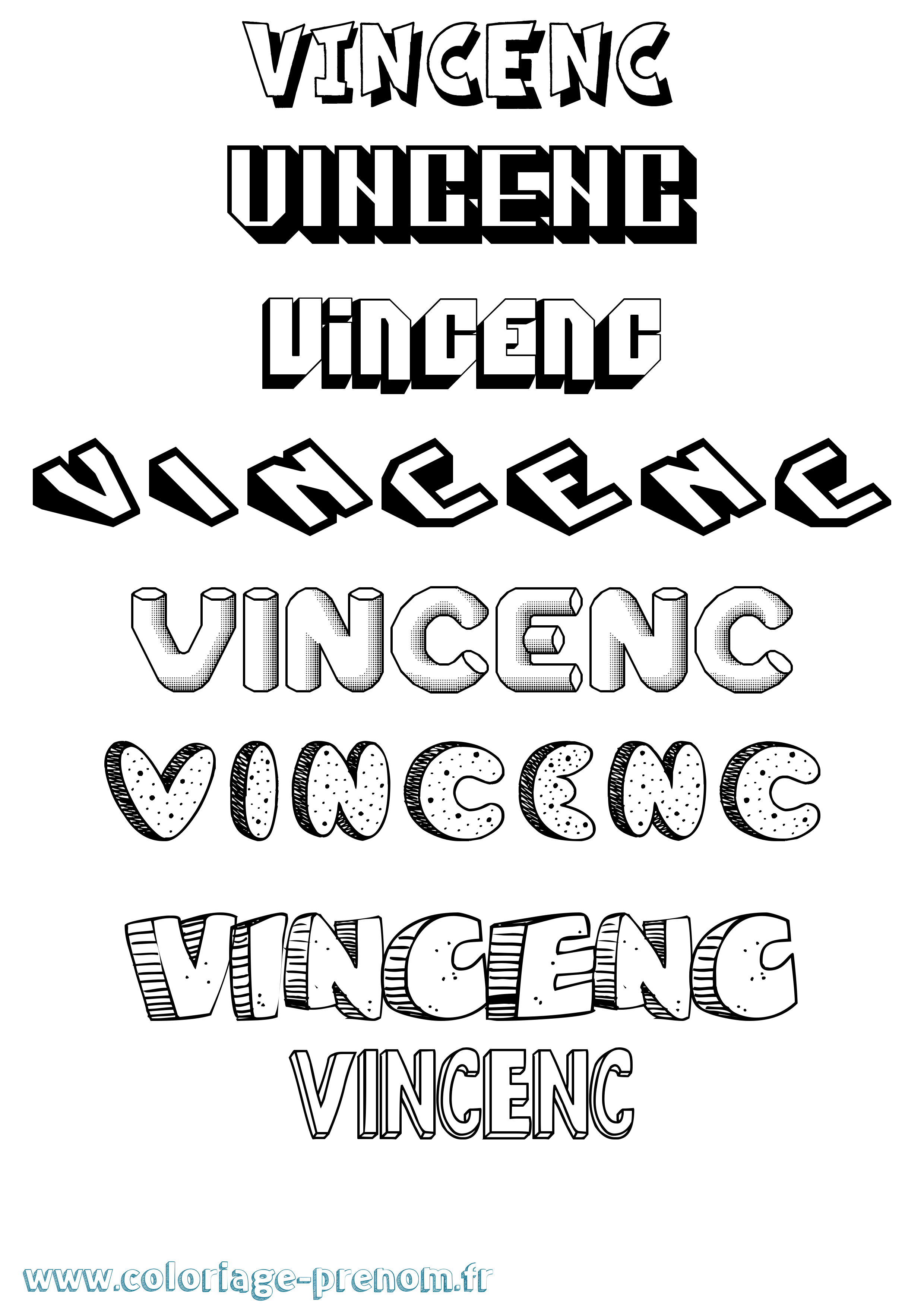 Coloriage Vincenc Effet 3D Coloriage prénom Vincenc Effet 3D