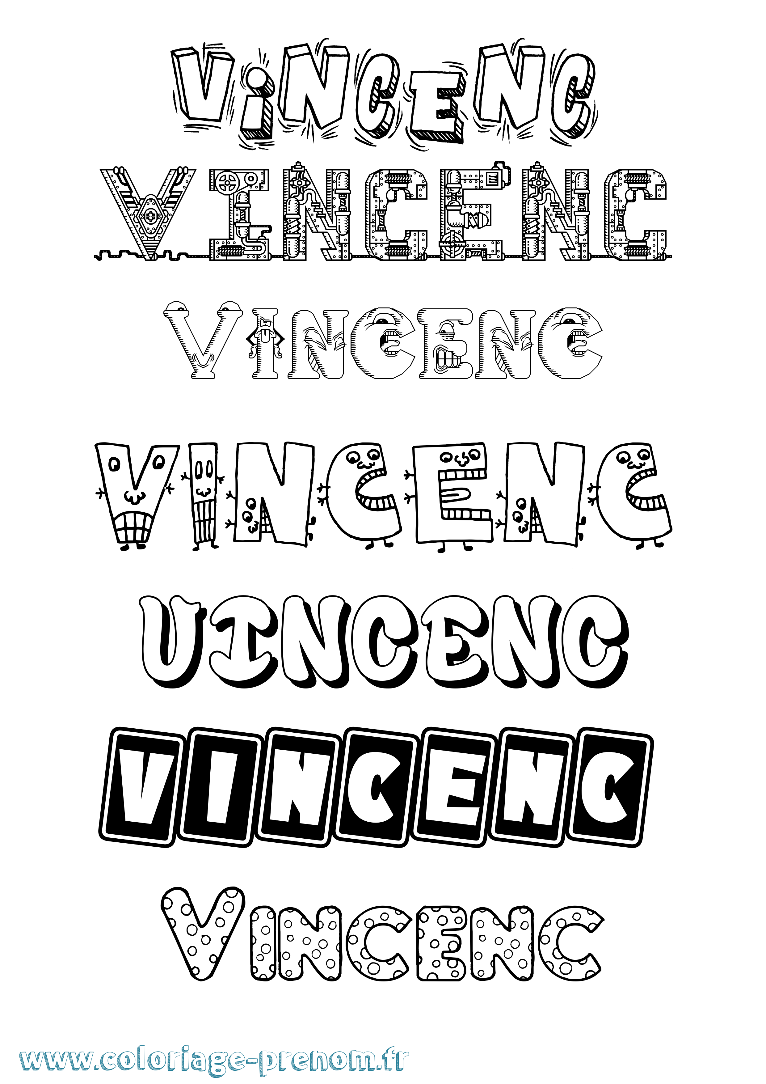 Coloriage Vincenc Fun Coloriage prénom Vincenc Fun