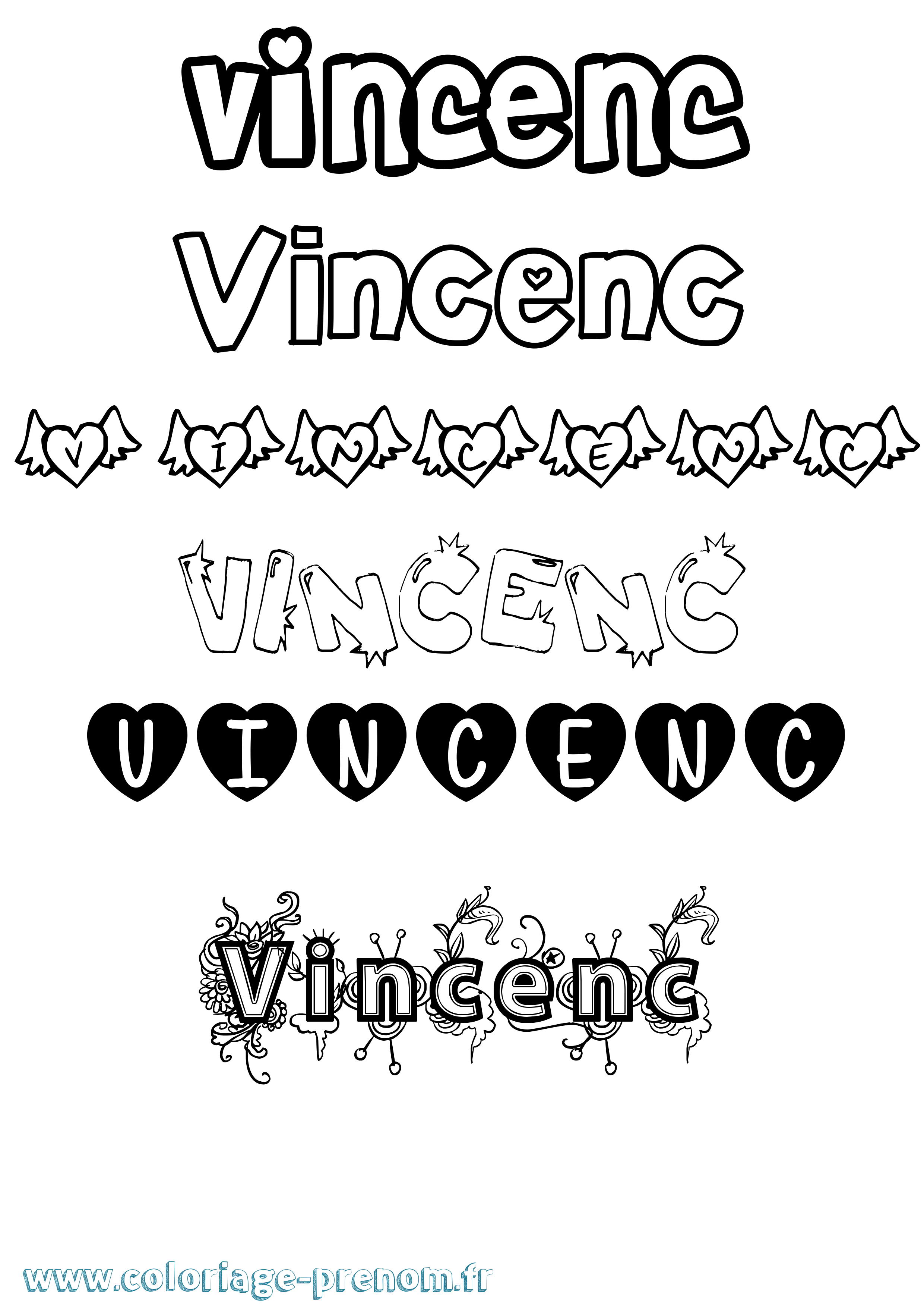 Coloriage Vincenc Girly Coloriage prénom Vincenc Girly