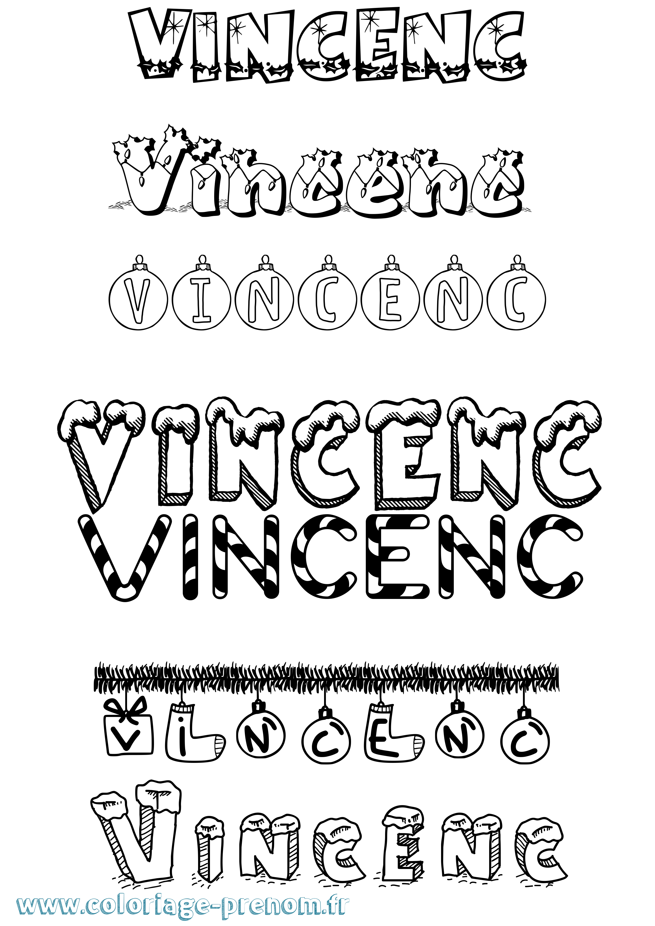 Coloriage Vincenc Noël Coloriage prénom Vincenc Noël