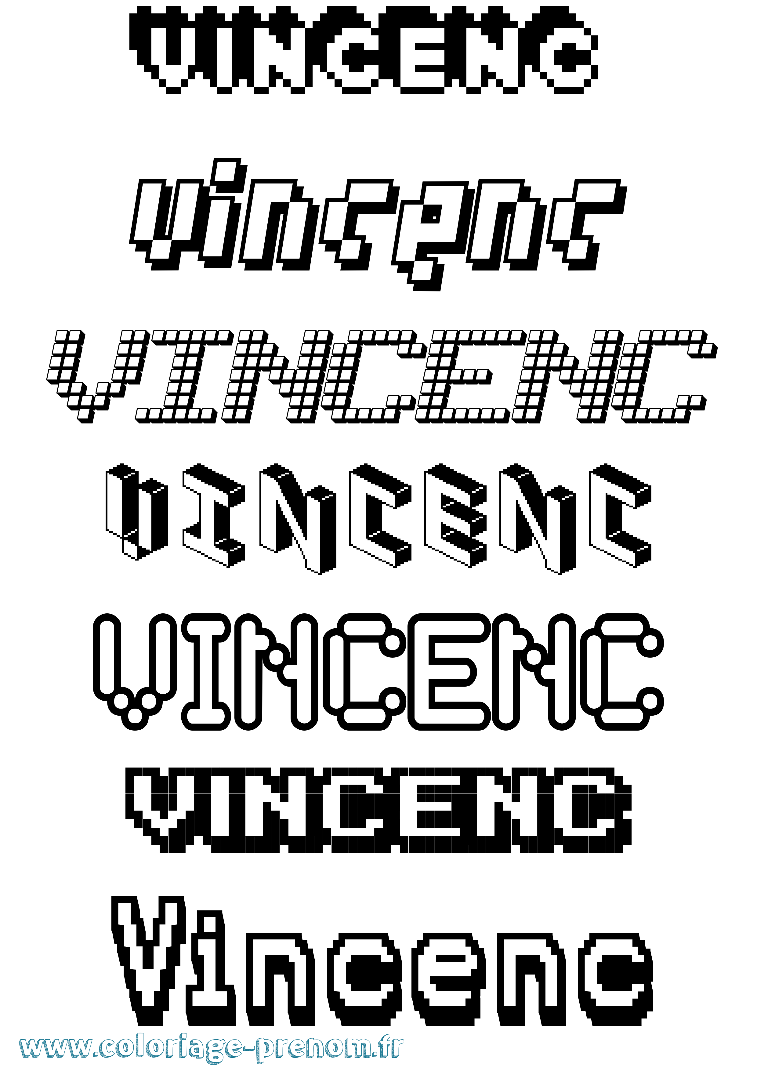 Coloriage Vincenc Pixel Coloriage prénom Vincenc Pixel