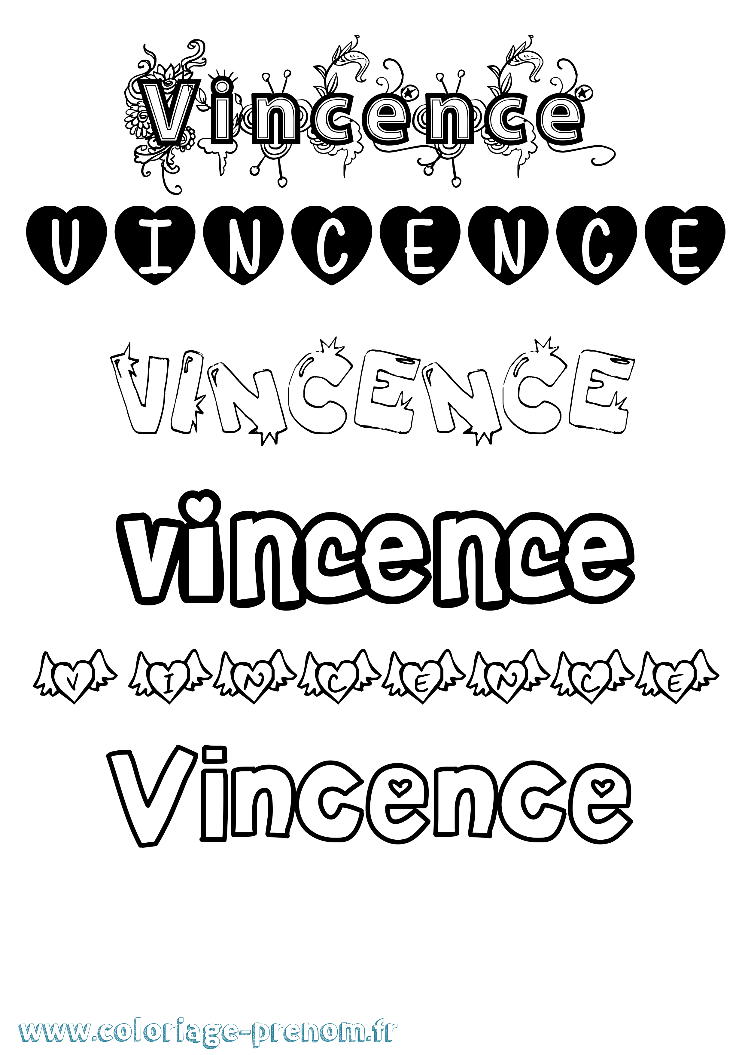 Coloriage Vincence Girly Coloriage prénom Vincence Girly