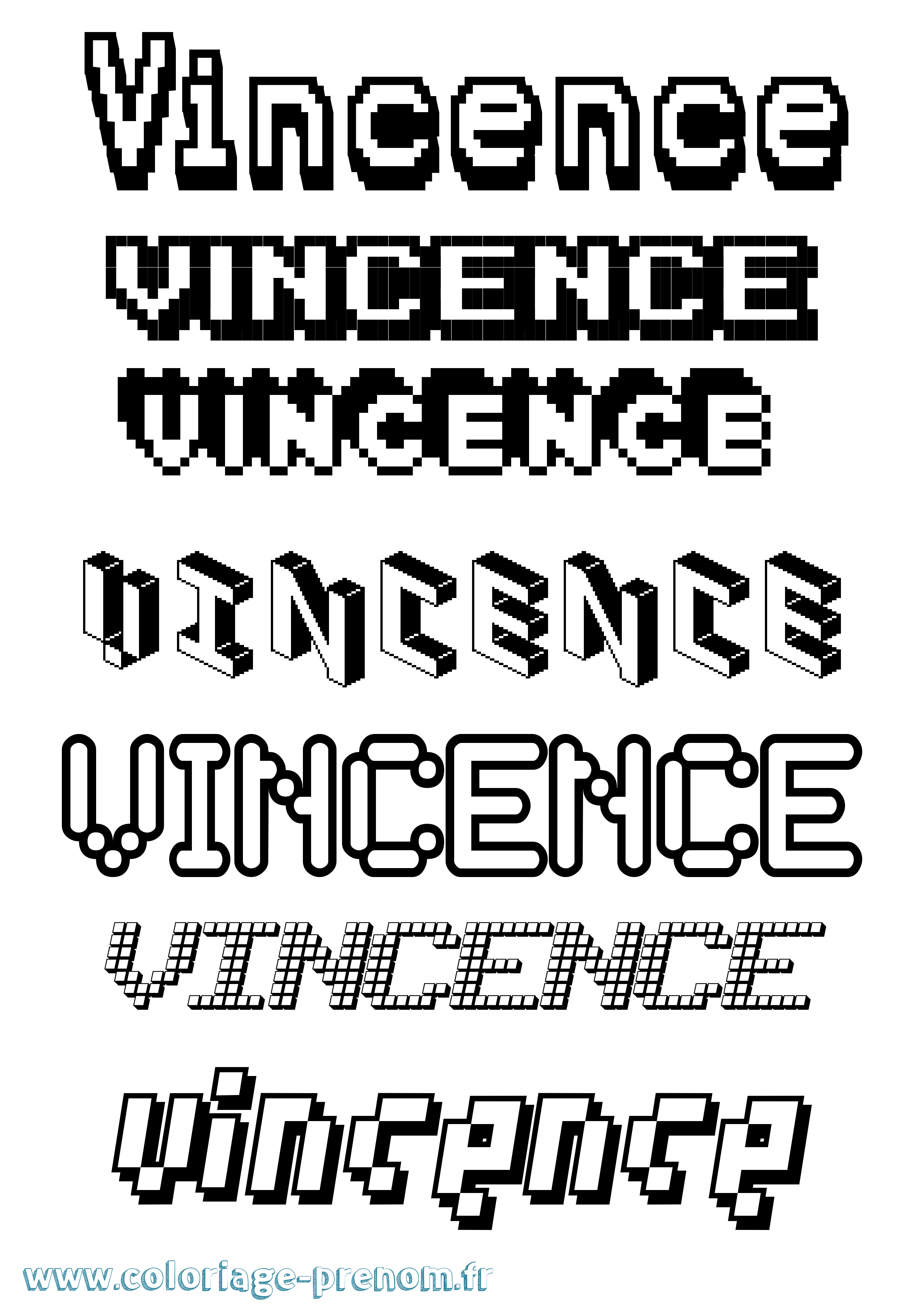 Coloriage Vincence Pixel Coloriage prénom Vincence Pixel