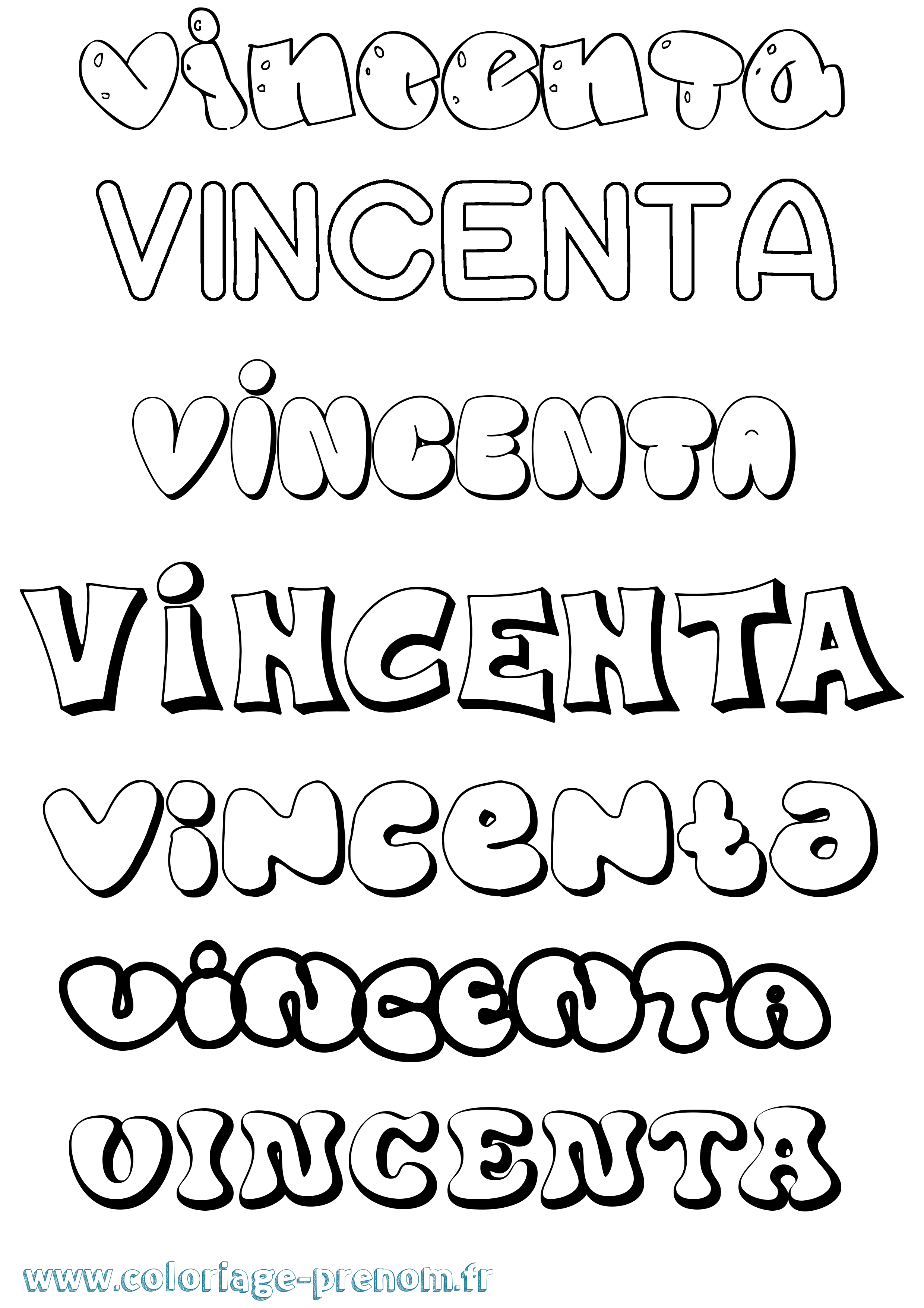 Coloriage Vincenta Bubble Coloriage prénom Vincenta Bubble