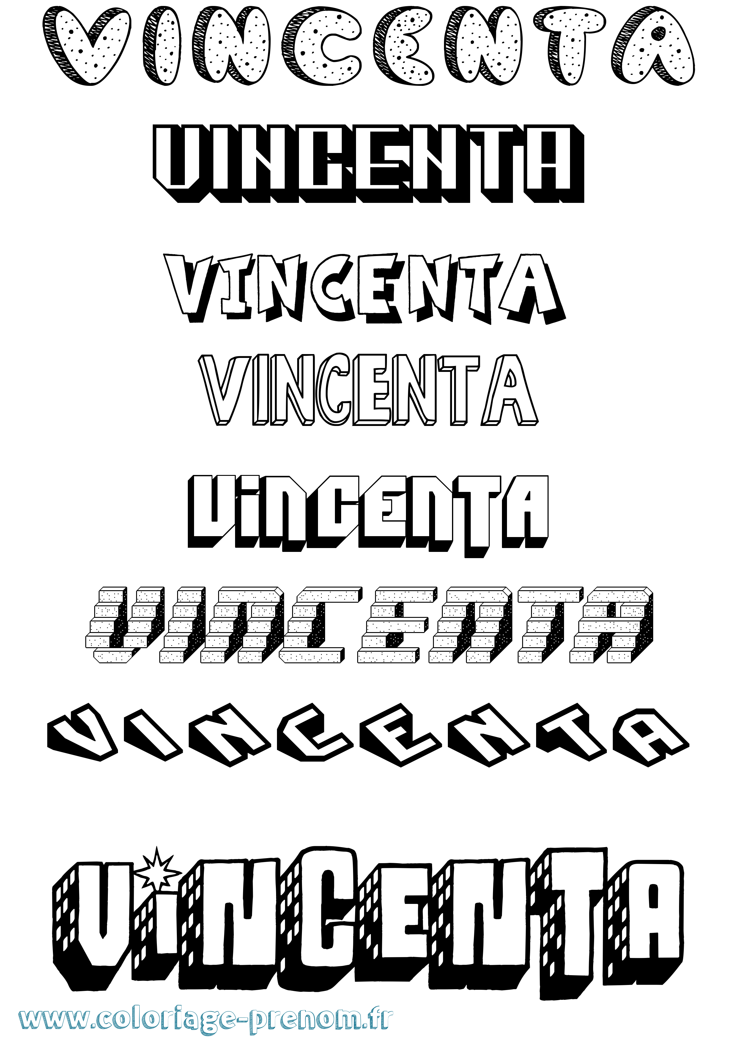 Coloriage Vincenta Effet 3D Coloriage prénom Vincenta Effet 3D
