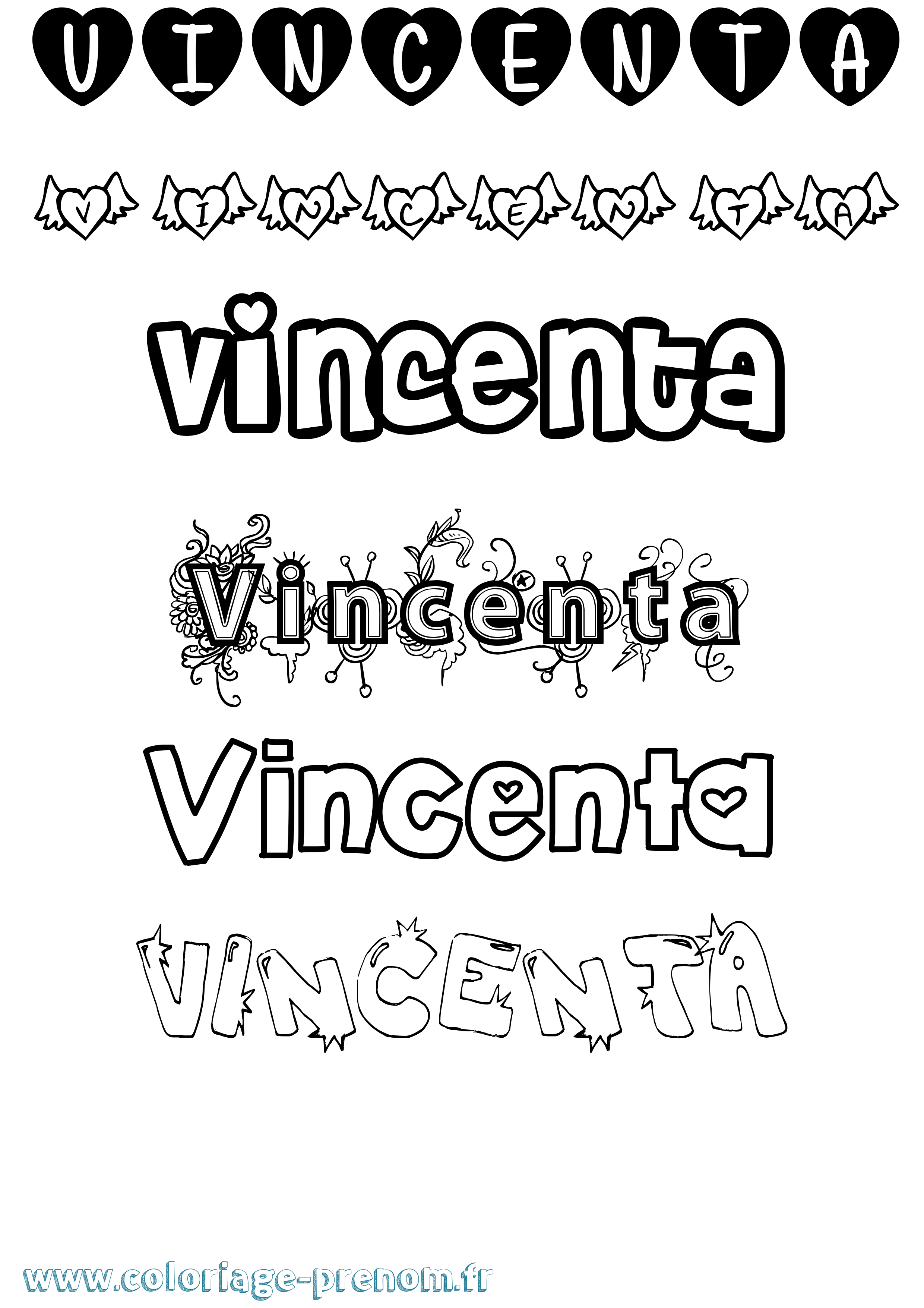 Coloriage Vincenta Girly Coloriage prénom Vincenta Girly