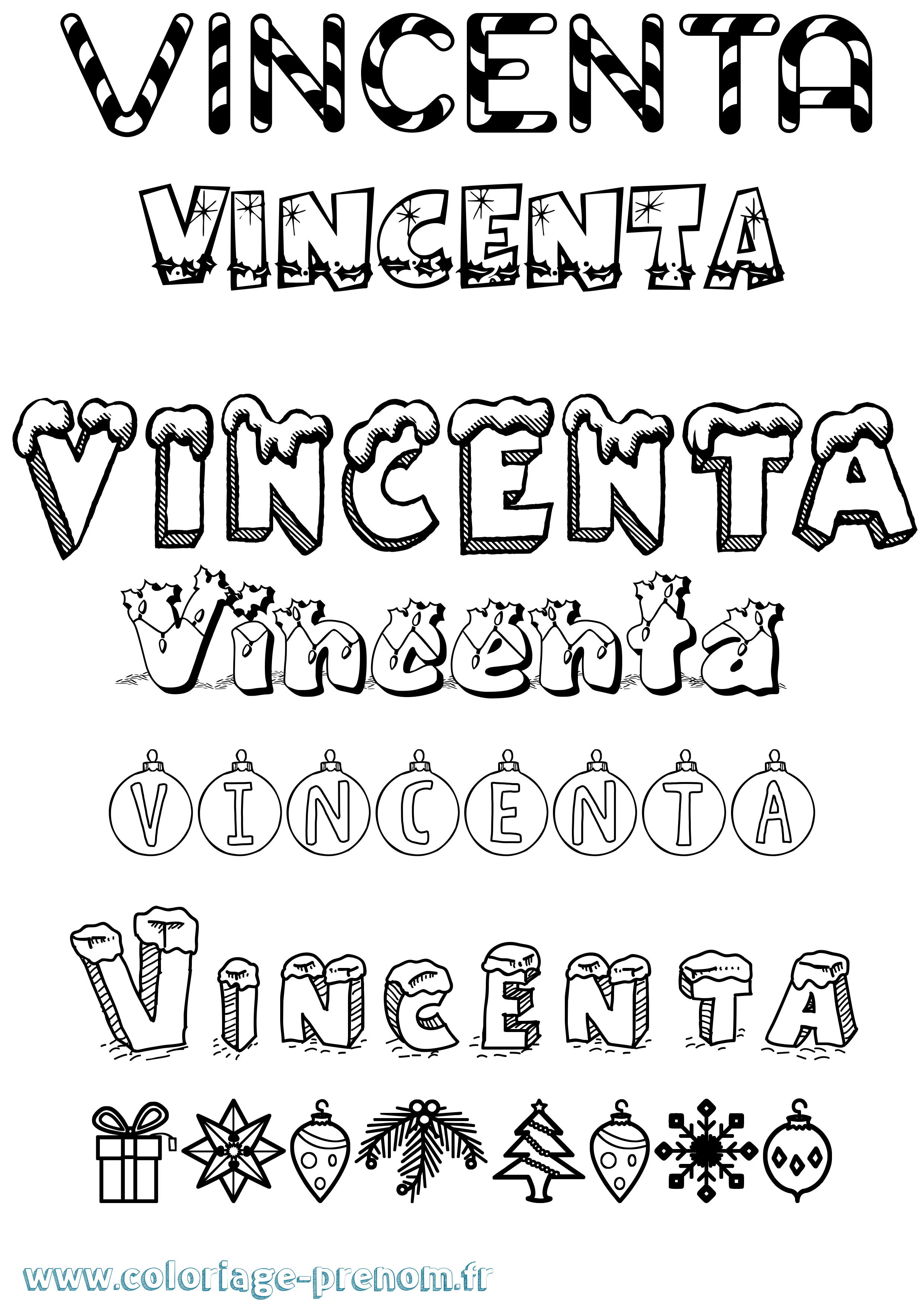 Coloriage Vincenta Noël Coloriage prénom Vincenta Noël