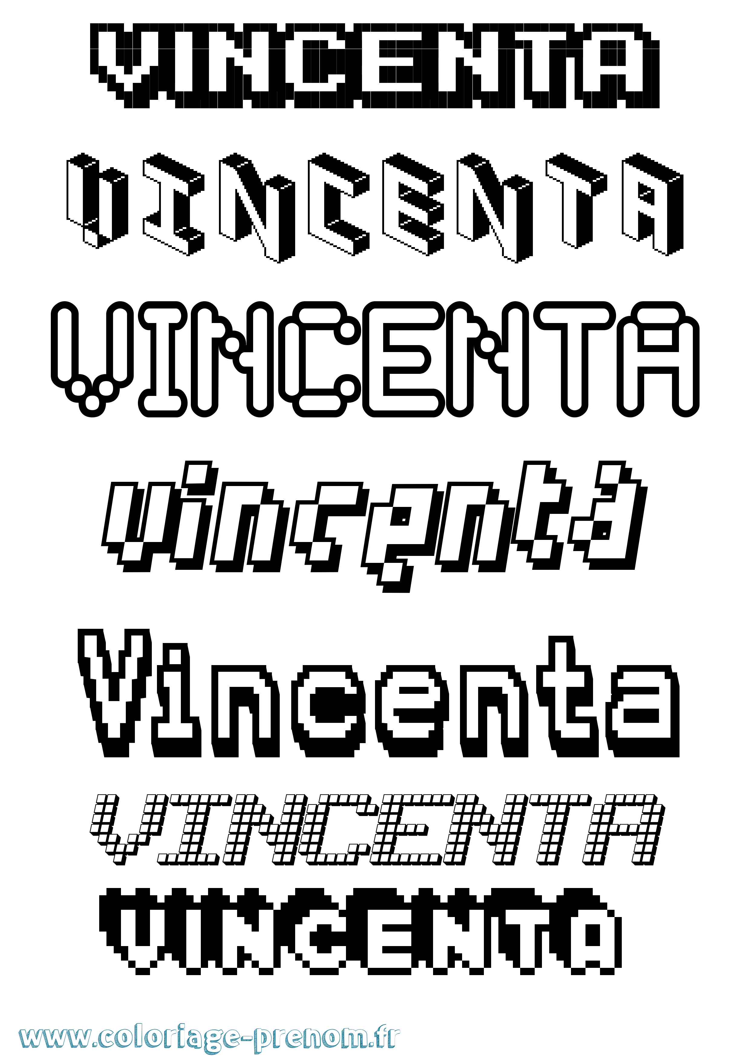 Coloriage Vincenta Pixel Coloriage prénom Vincenta Pixel