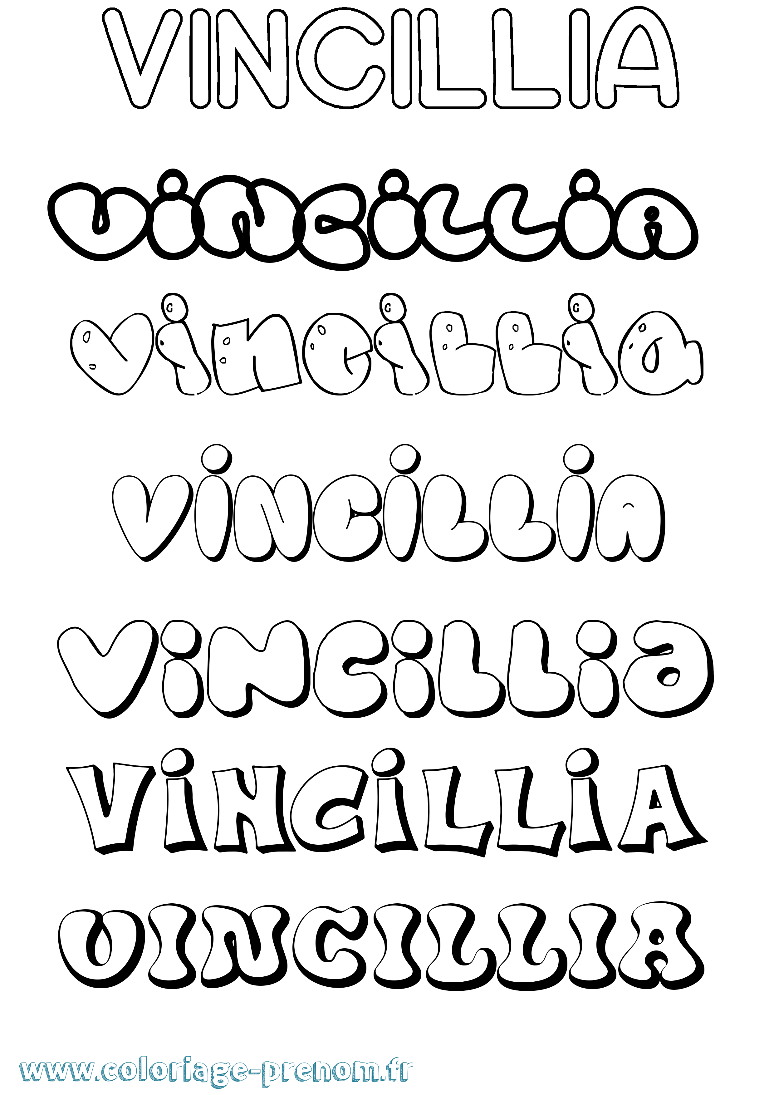 Coloriage Vincillia Bubble Coloriage prénom Vincillia Bubble
