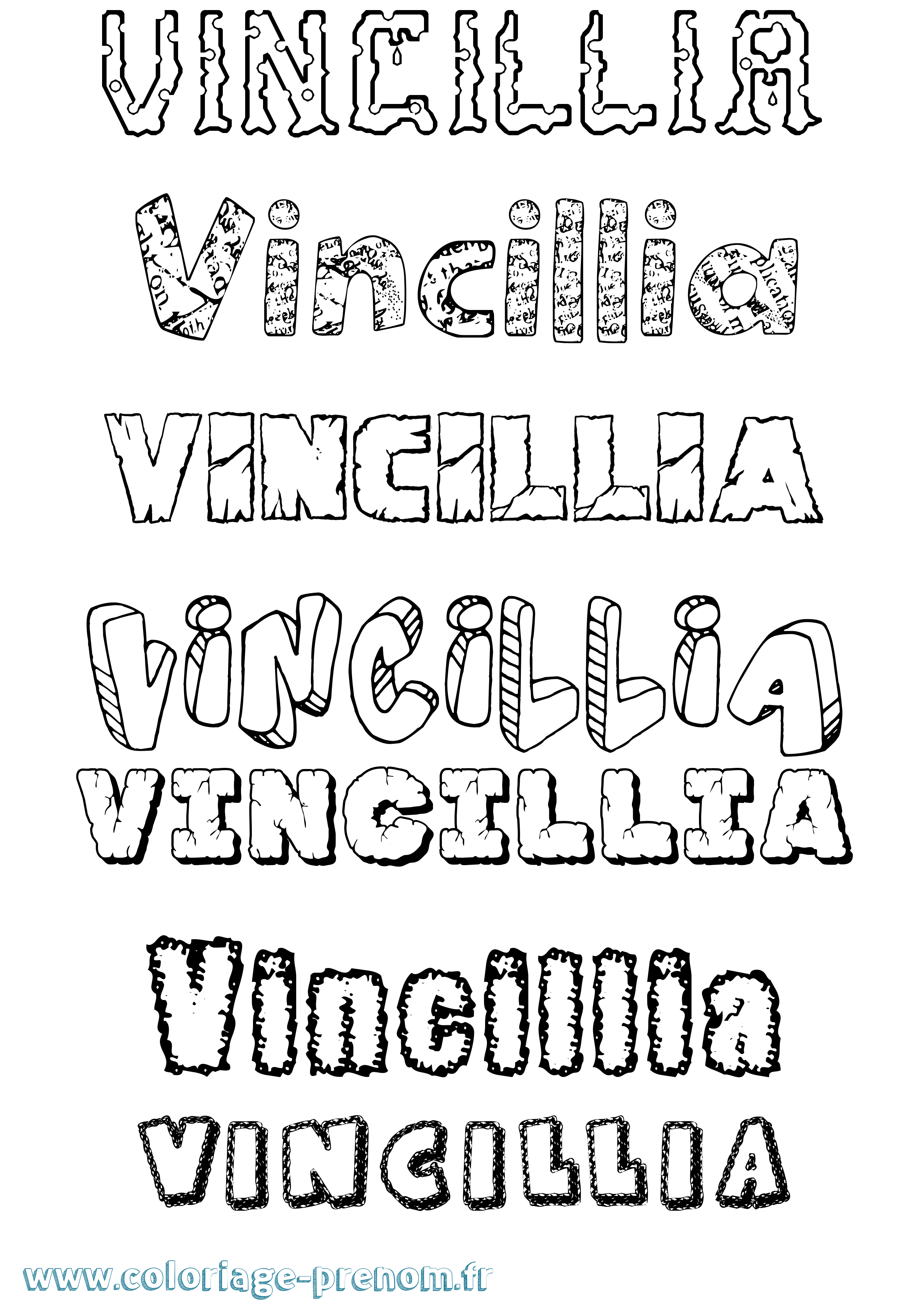 Coloriage Vincillia Destructuré Coloriage prénom Vincillia Destructuré
