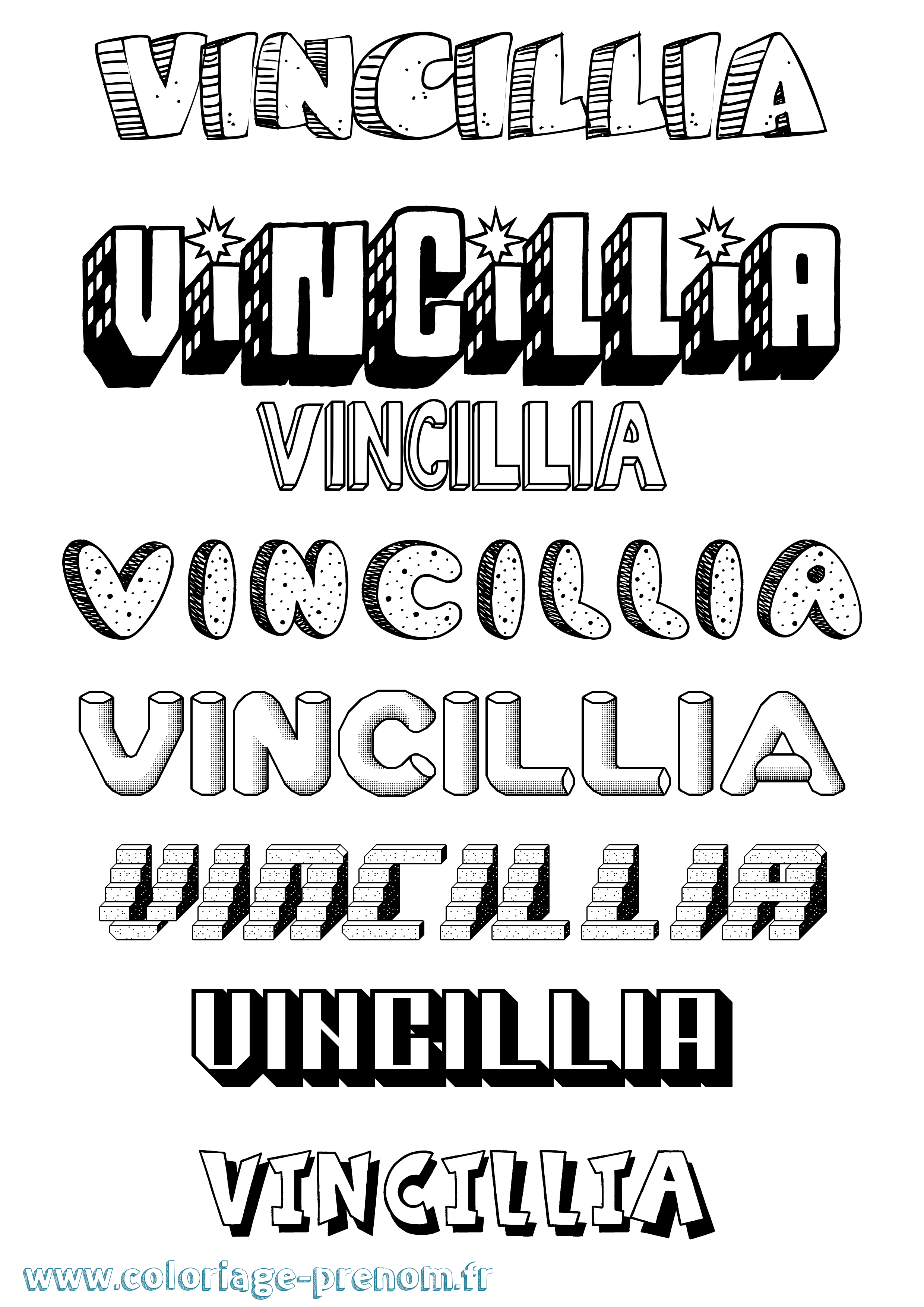 Coloriage Vincillia Effet 3D Coloriage prénom Vincillia Effet 3D