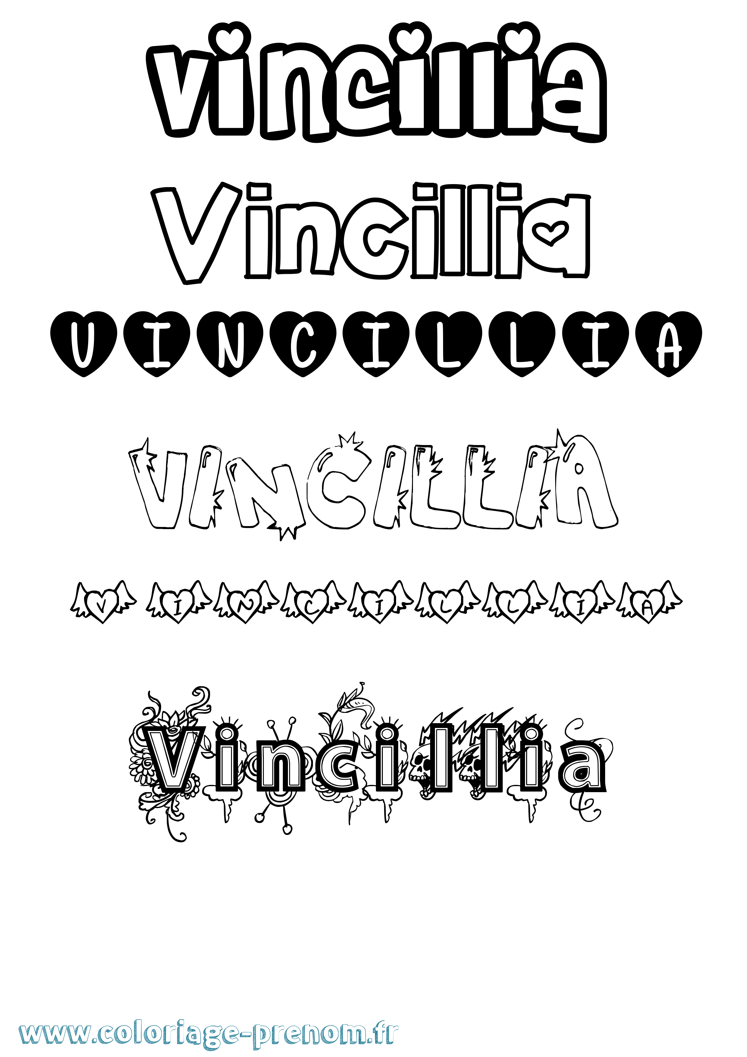 Coloriage Vincillia Girly Coloriage prénom Vincillia Girly