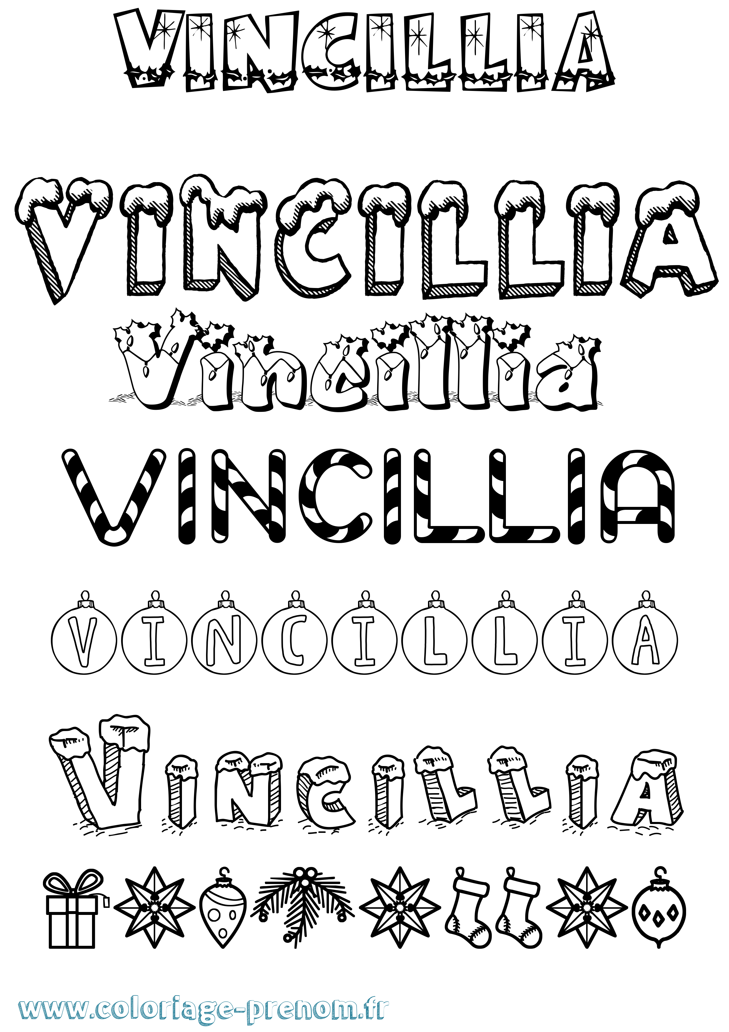Coloriage Vincillia Noël Coloriage prénom Vincillia Noël