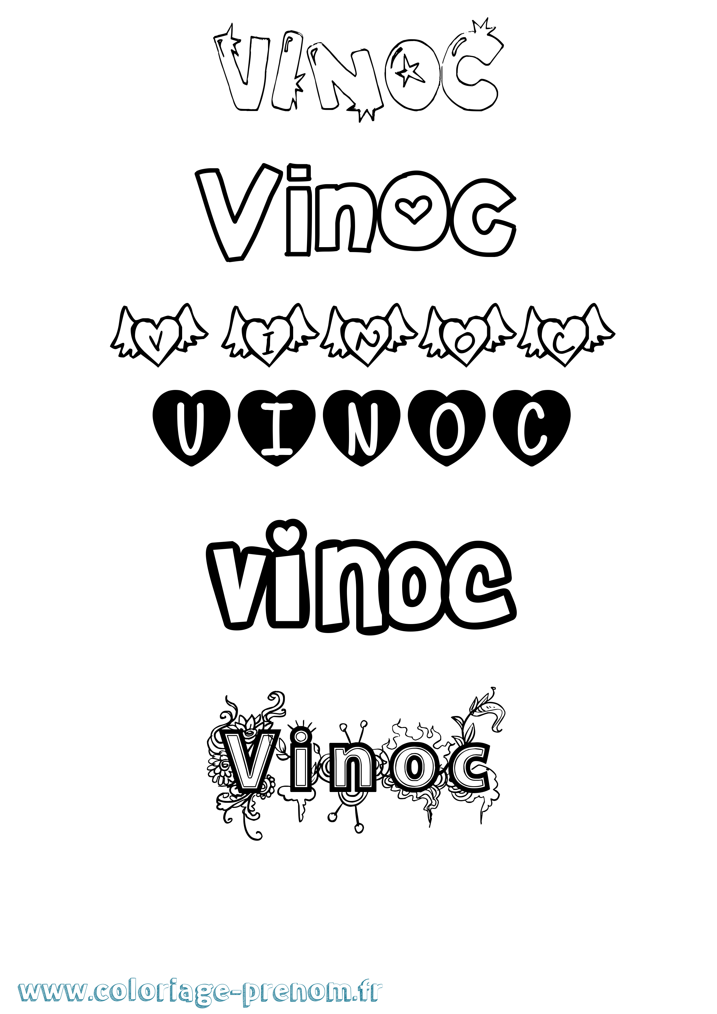 Coloriage Vinoc Girly Coloriage prénom Vinoc Girly