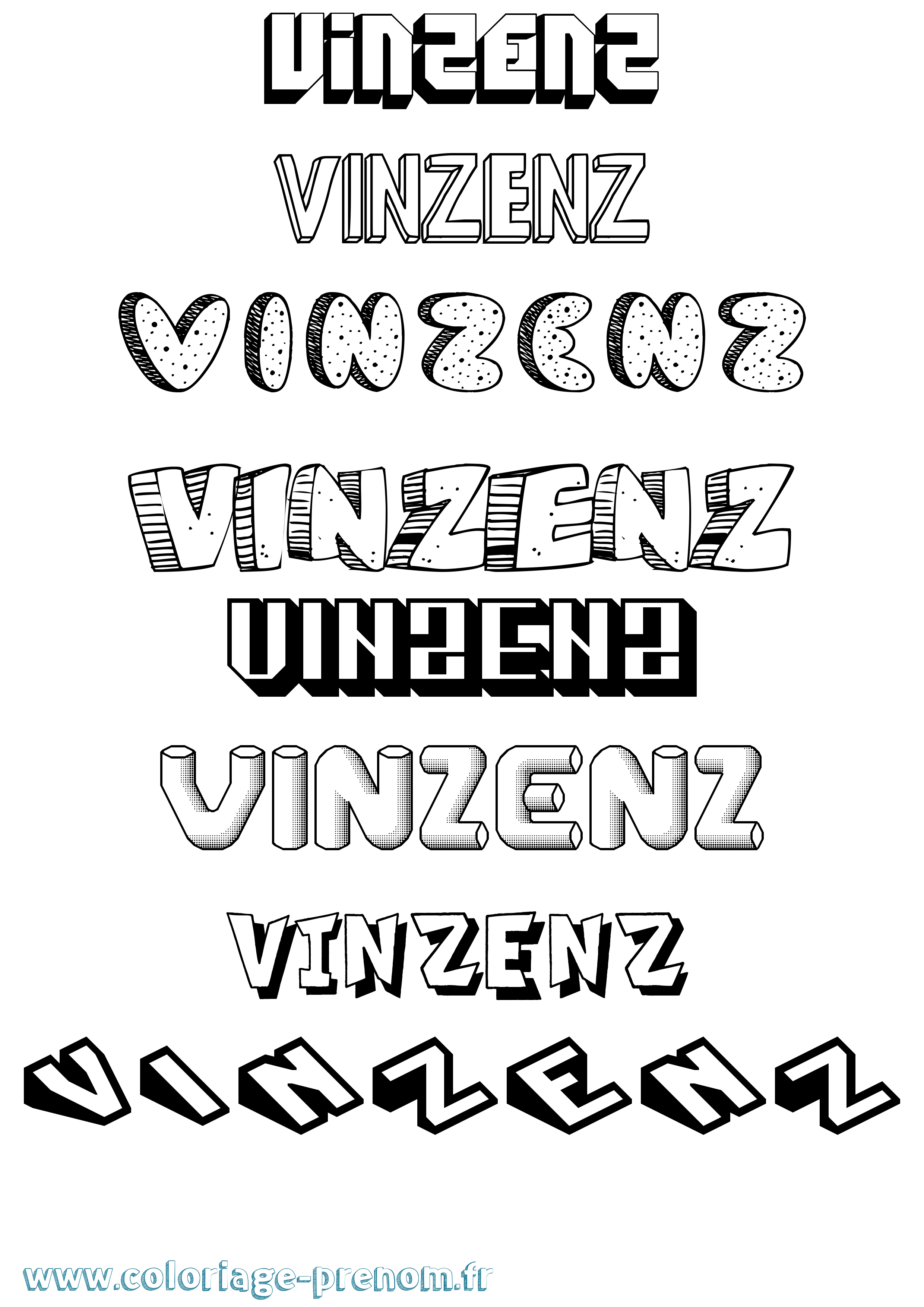Coloriage Vinzenz Effet 3D Coloriage prénom Vinzenz Effet 3D