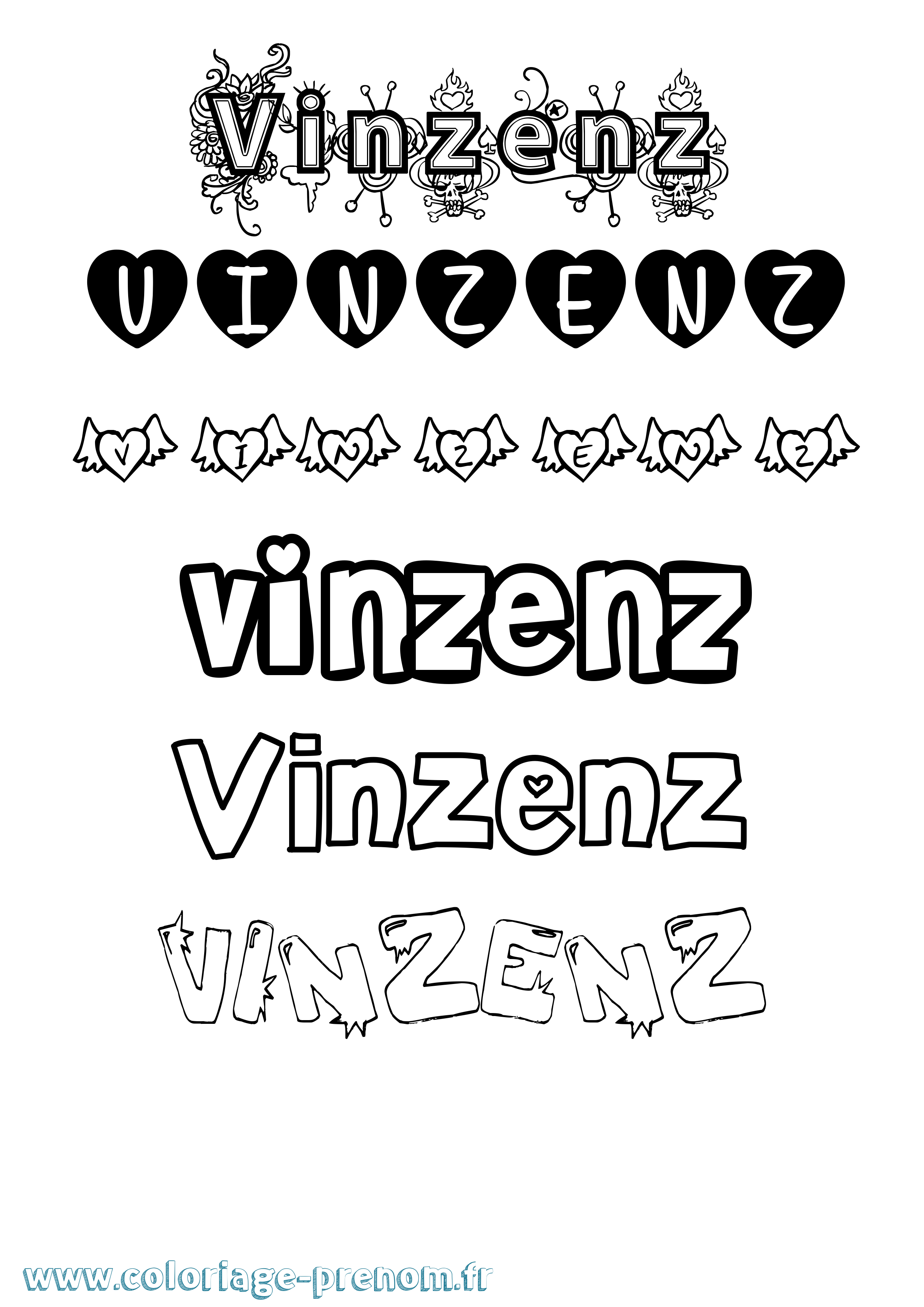 Coloriage Vinzenz Girly Coloriage prénom Vinzenz Girly