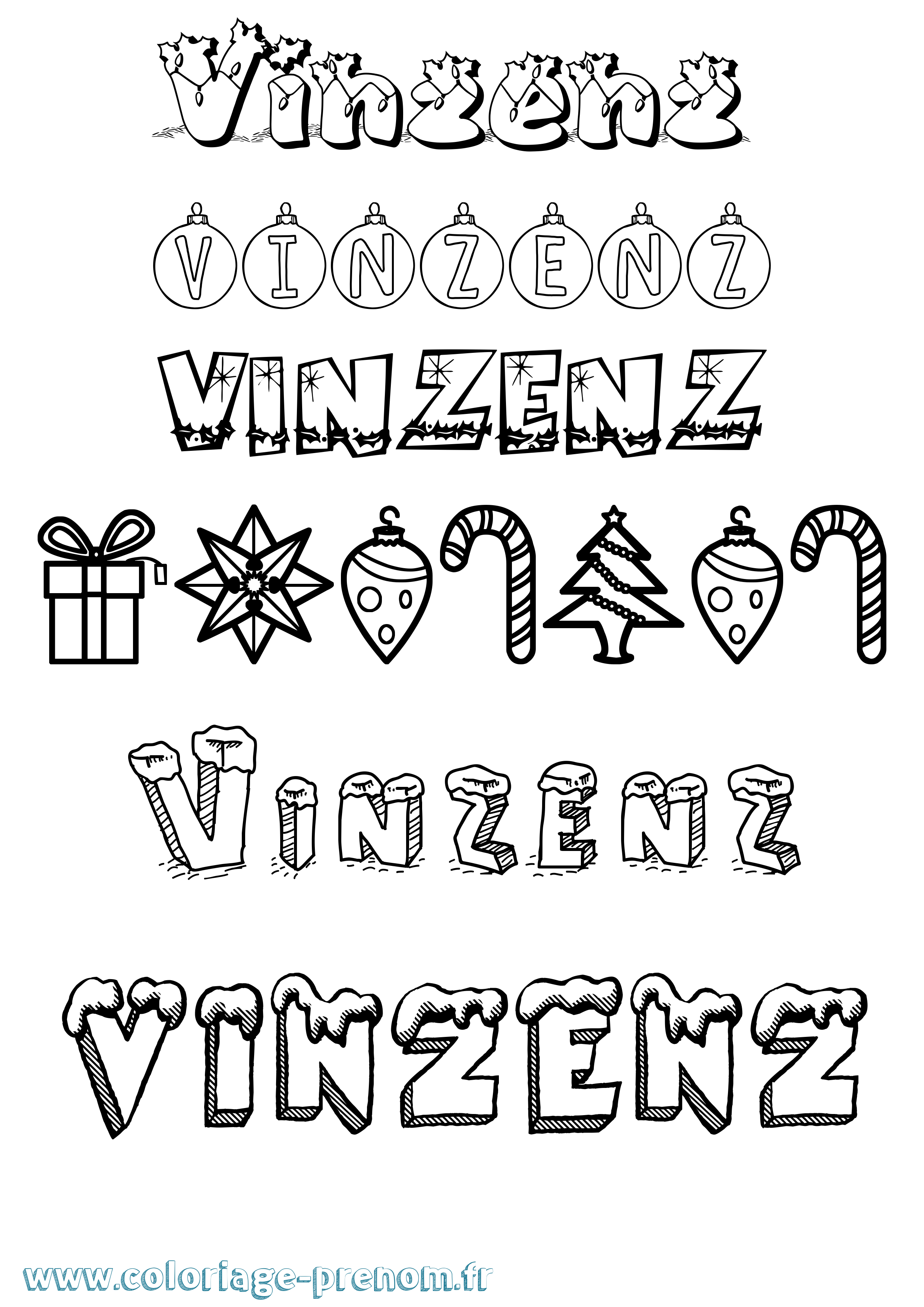 Coloriage Vinzenz Noël Coloriage prénom Vinzenz Noël