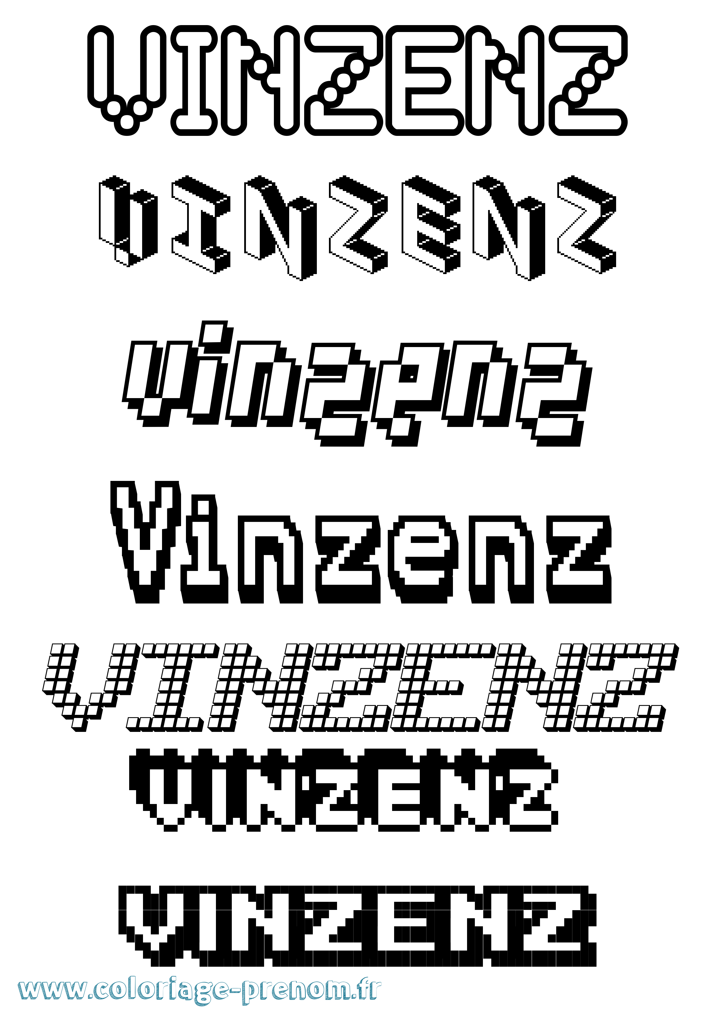 Coloriage Vinzenz Pixel Coloriage prénom Vinzenz Pixel