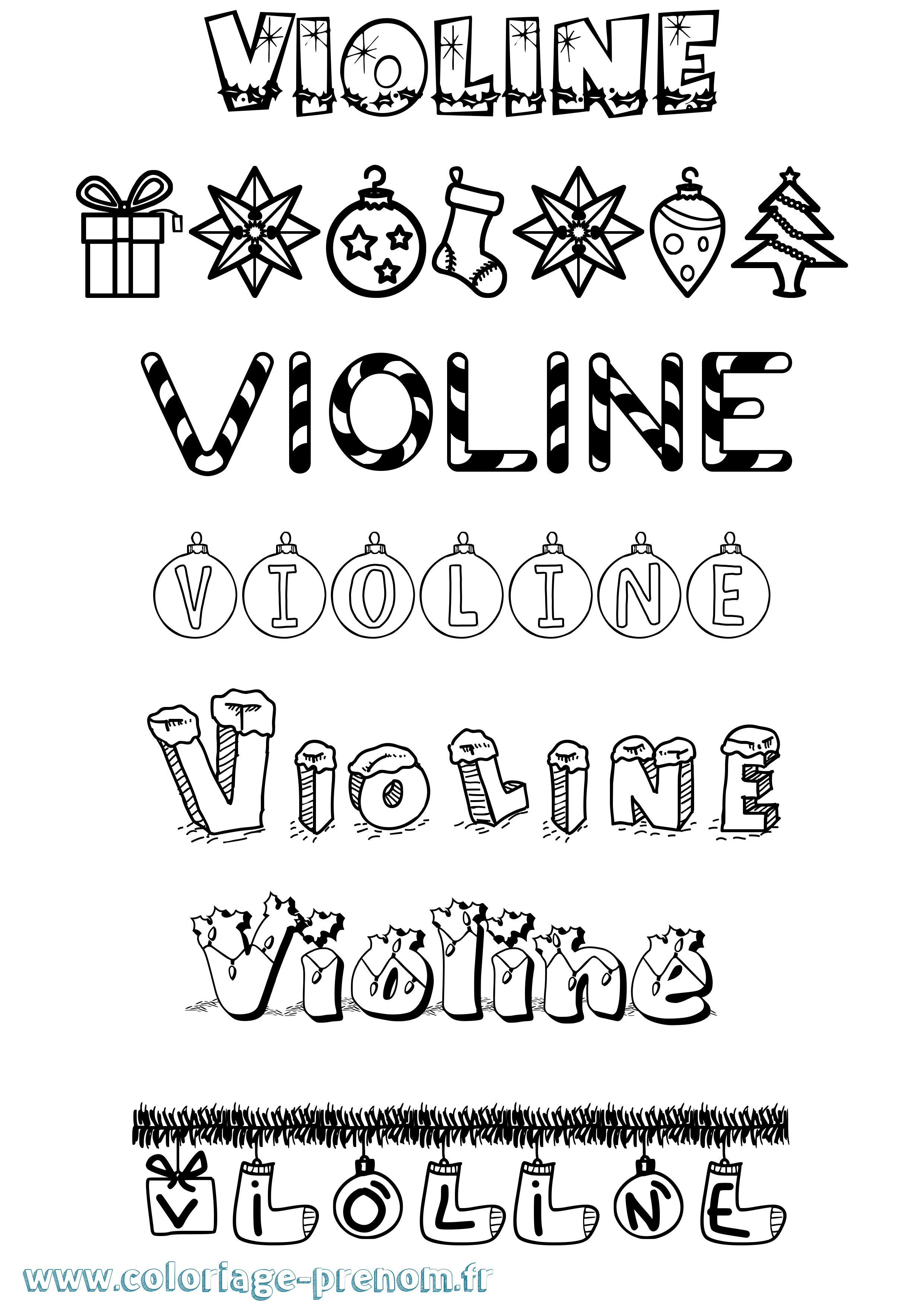 Coloriage Violine Noël Coloriage prénom Violine Noël