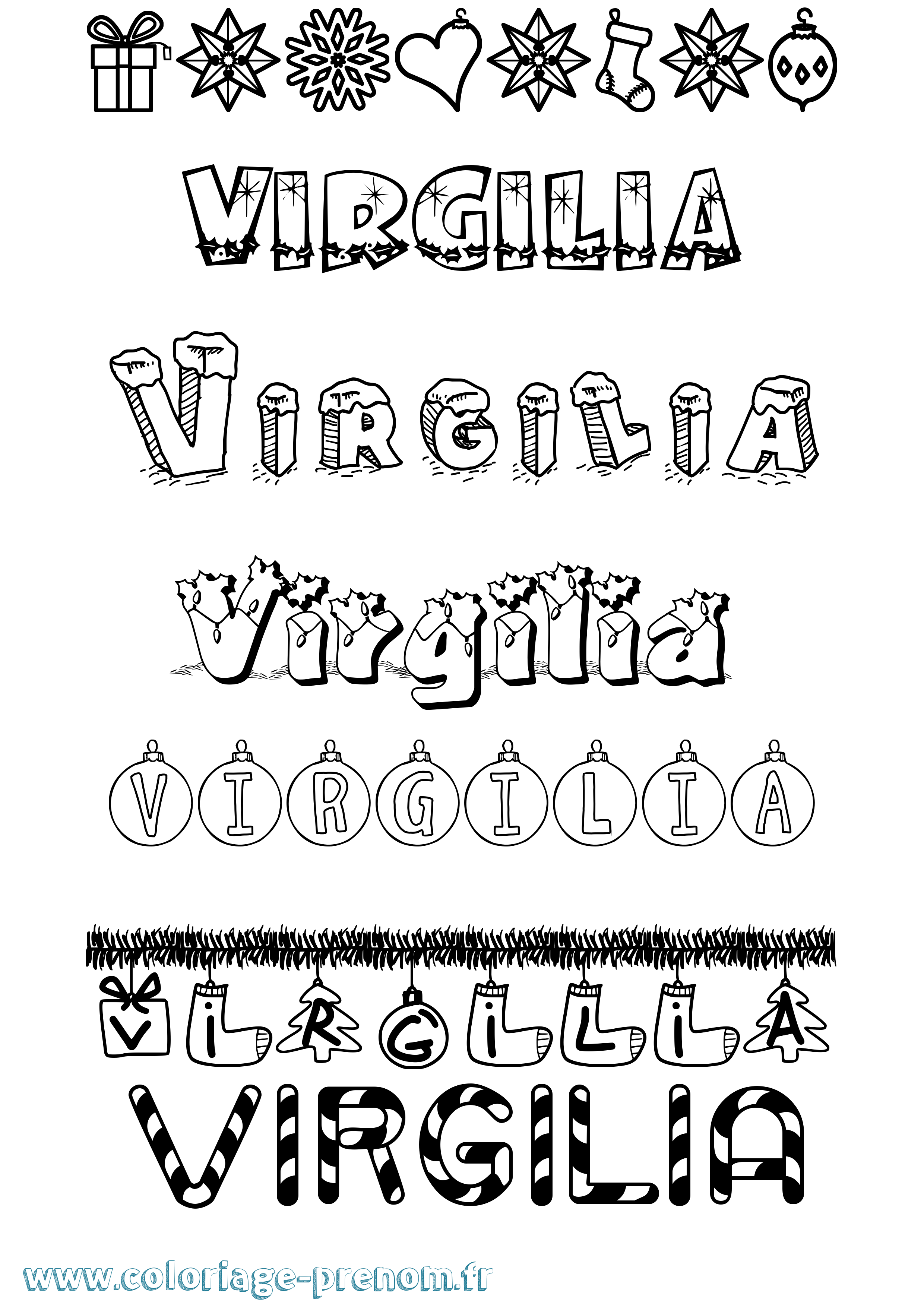 Coloriage Virgilia Noël Coloriage prénom Virgilia Noël