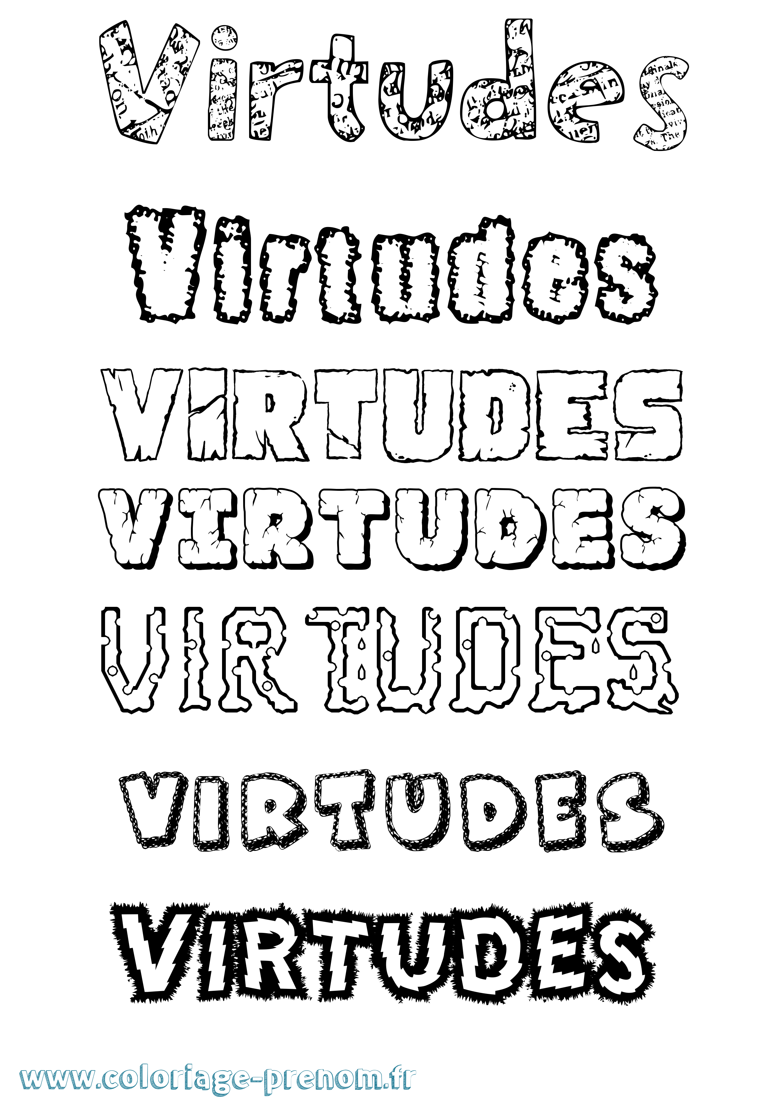 Coloriage Virtudes Destructuré Coloriage prénom Virtudes Destructuré