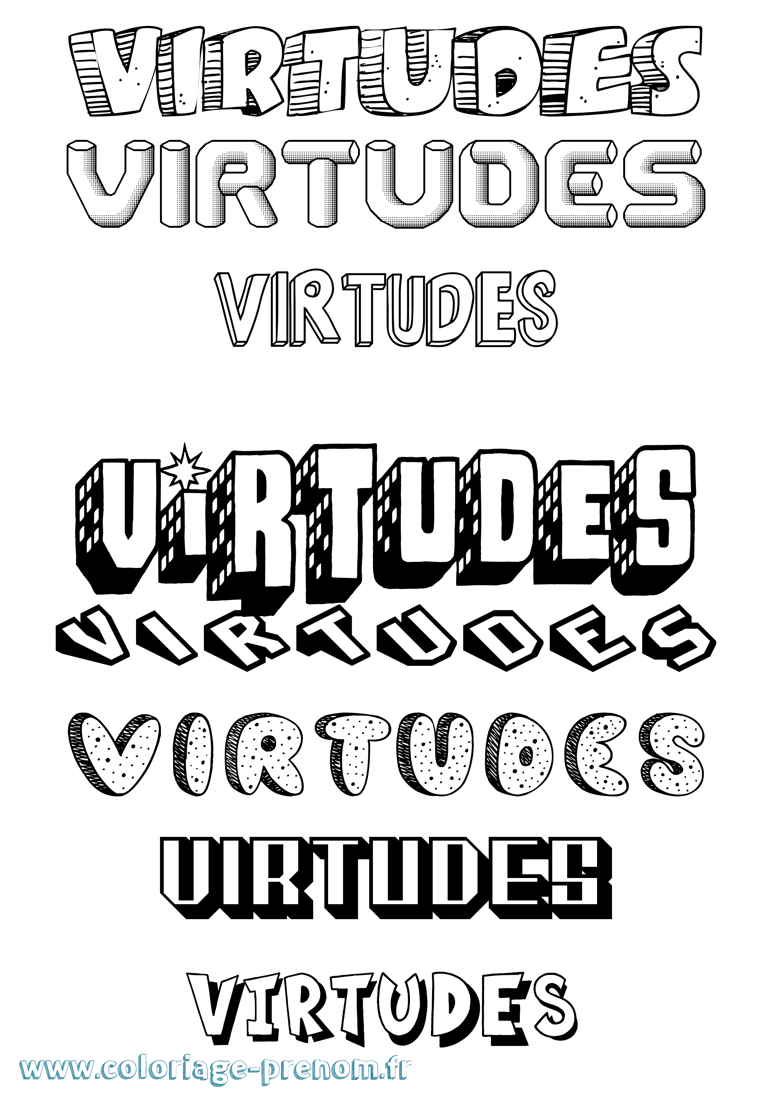 Coloriage Virtudes Effet 3D Coloriage prénom Virtudes Effet 3D