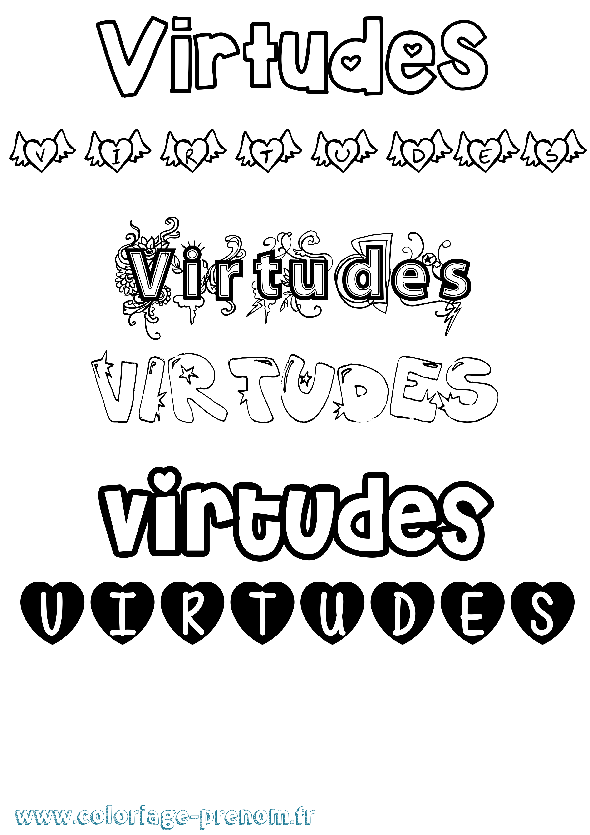 Coloriage Virtudes Girly Coloriage prénom Virtudes Girly