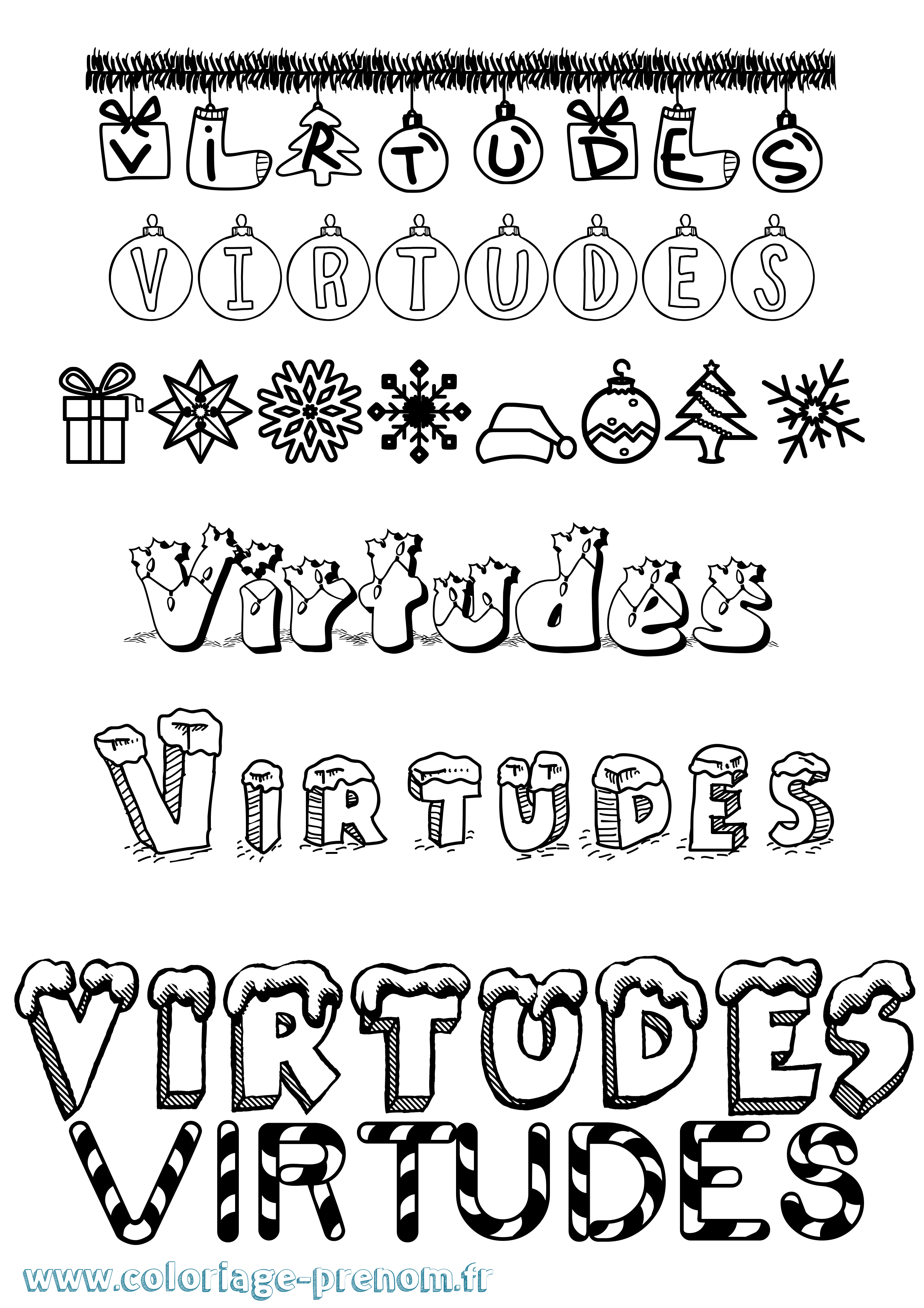 Coloriage Virtudes Noël Coloriage prénom Virtudes Noël