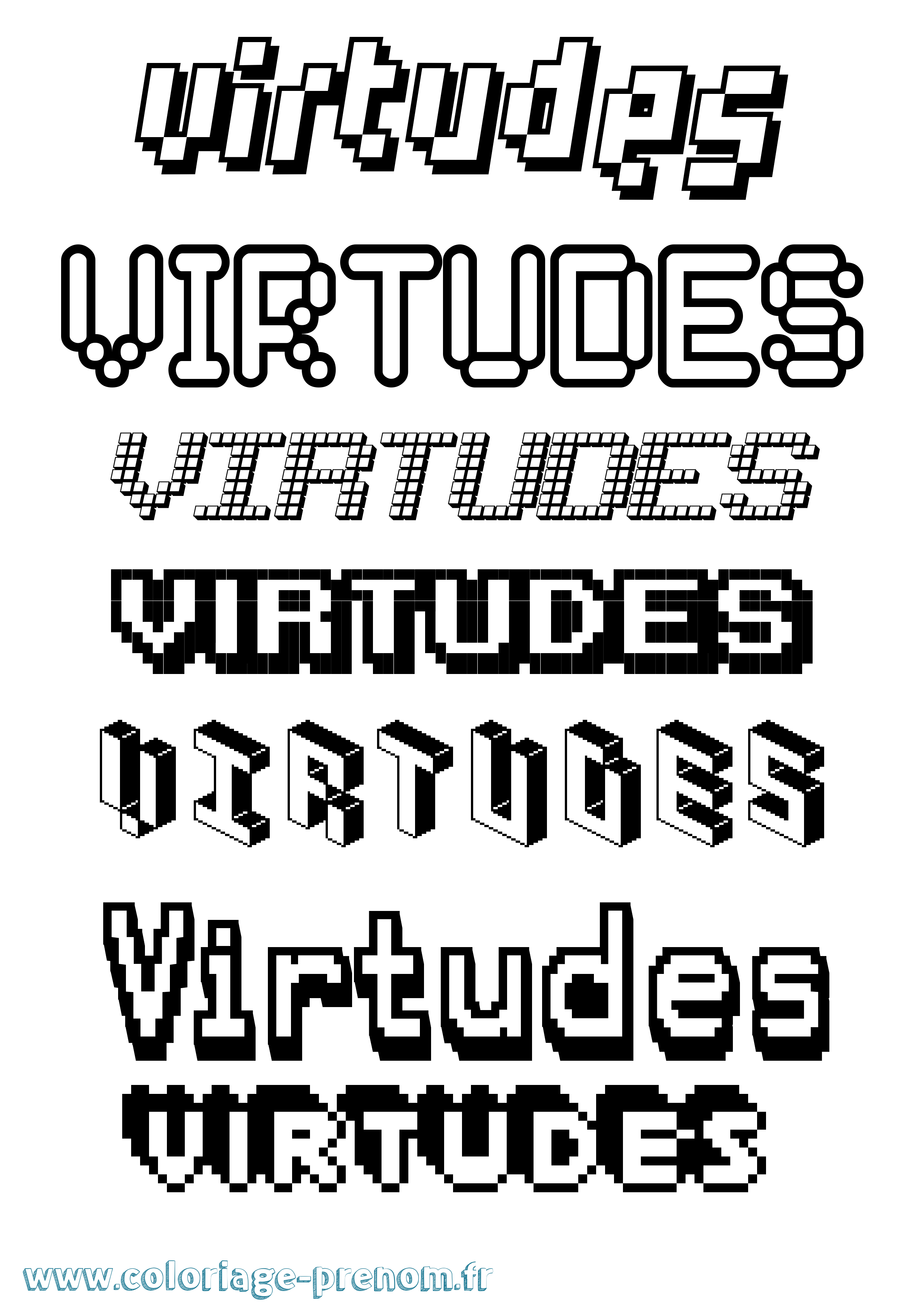 Coloriage Virtudes Pixel Coloriage prénom Virtudes Pixel