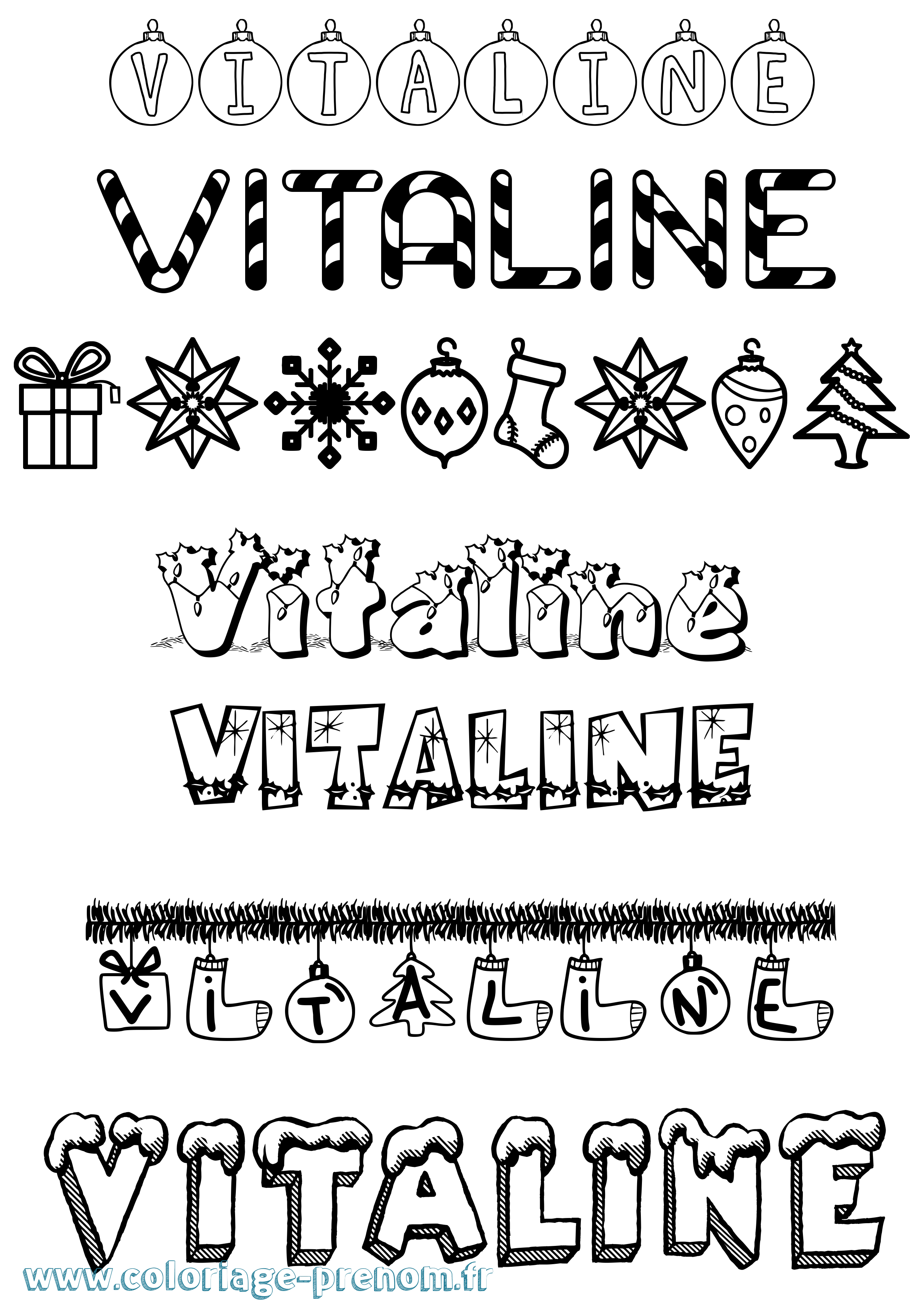 Coloriage Vitaline Noël Coloriage prénom Vitaline Noël