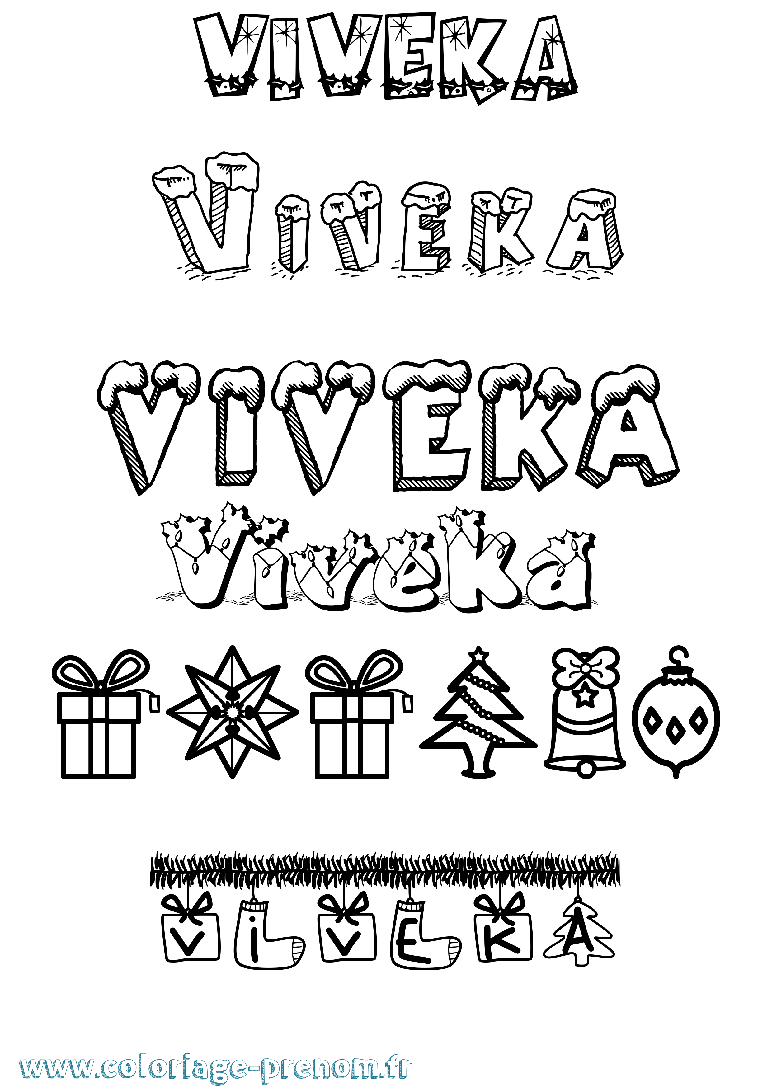 Coloriage Viveka Noël Coloriage prénom Viveka Noël