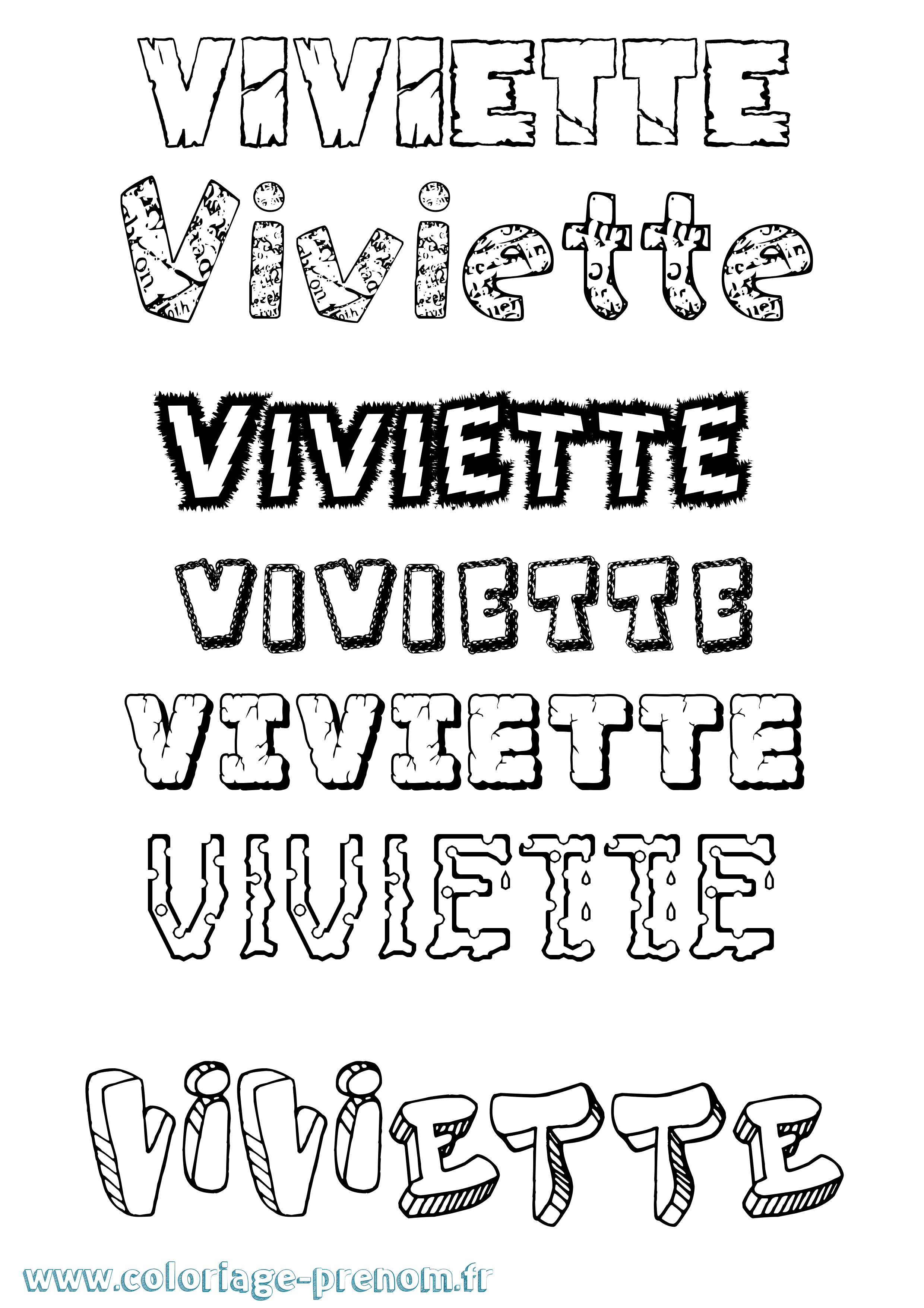 Coloriage Viviette Destructuré Coloriage prénom Viviette Destructuré